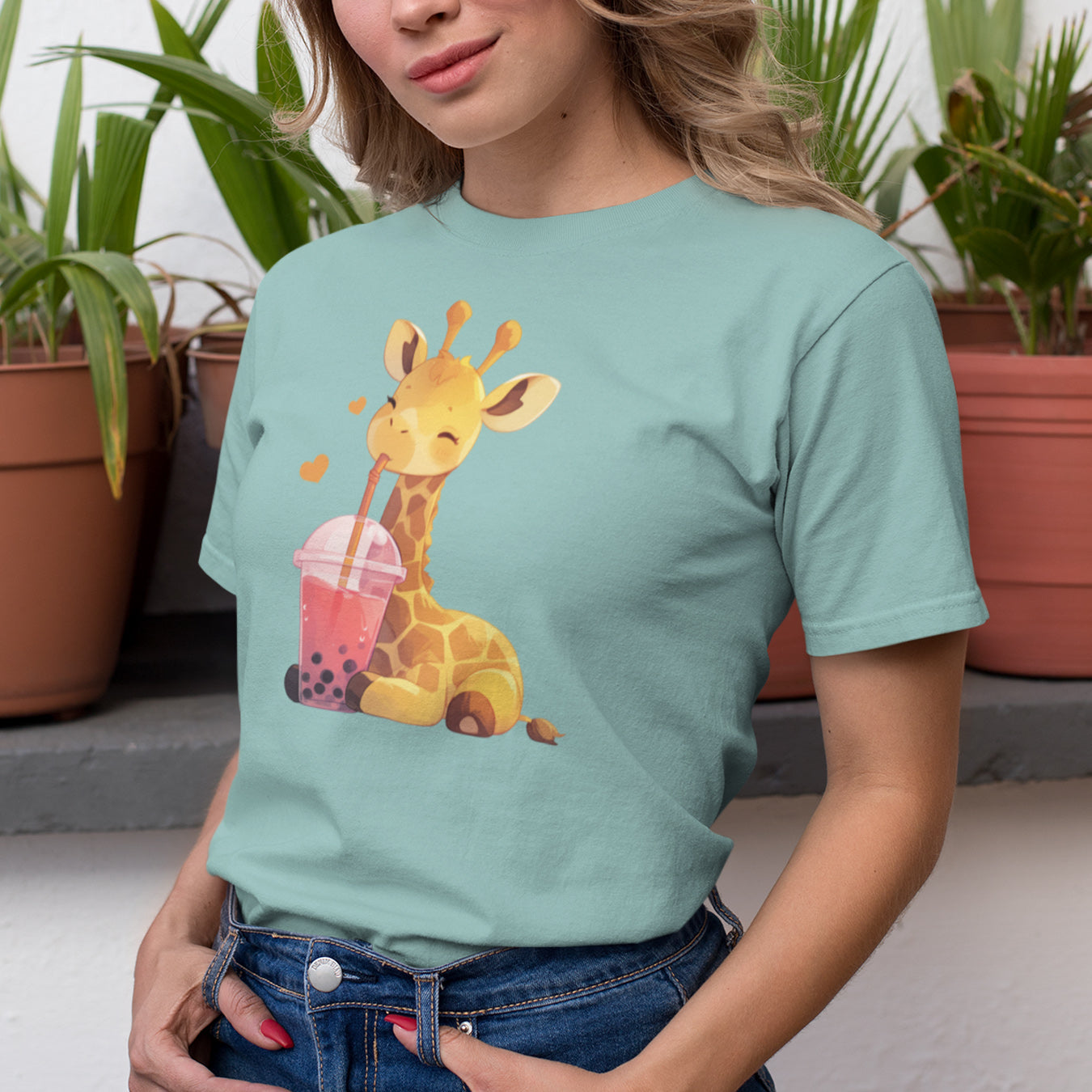 Kawaii Bubble-Tea Giraffe T-Shirt