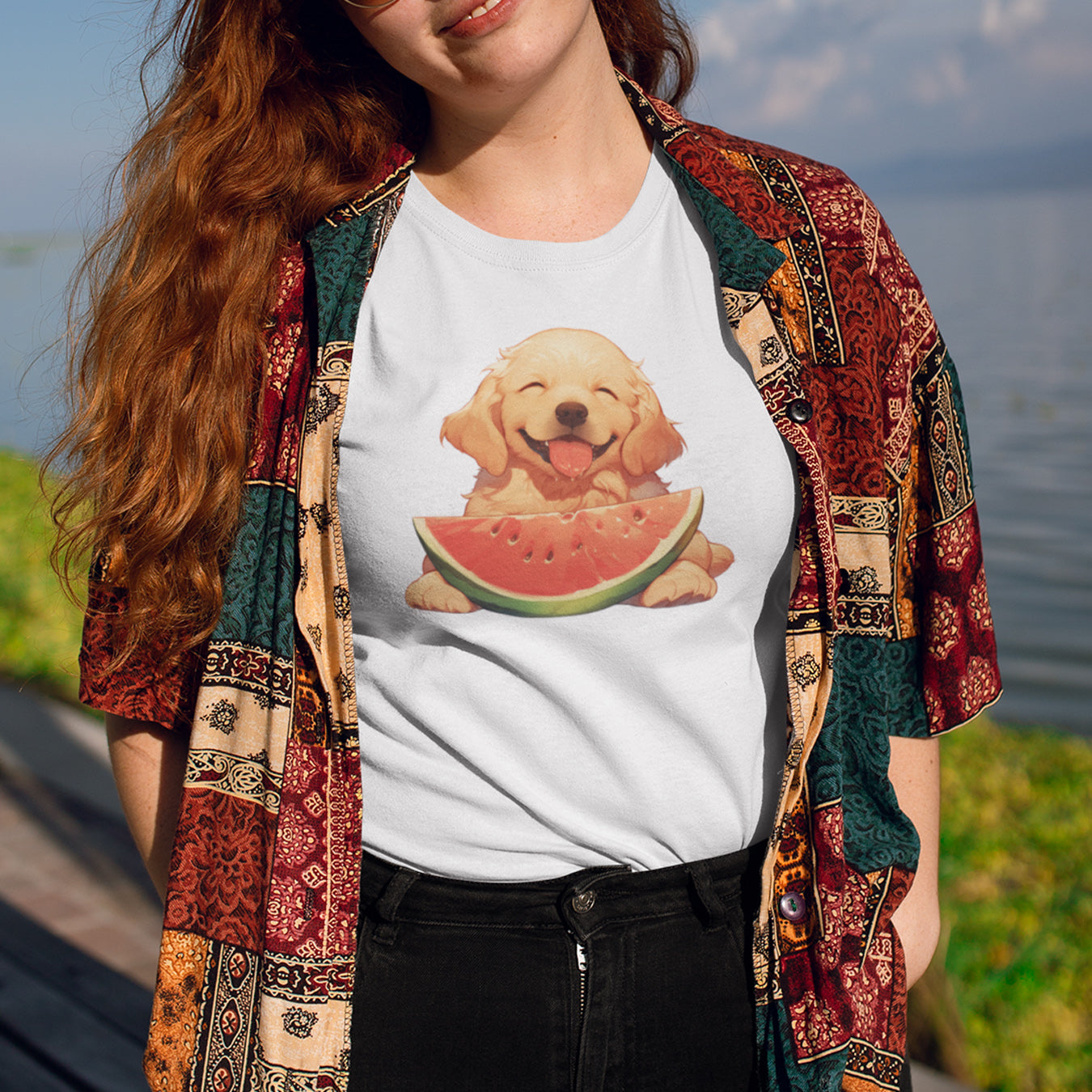 Golden Retriever mit Wassermelone T-Shirt