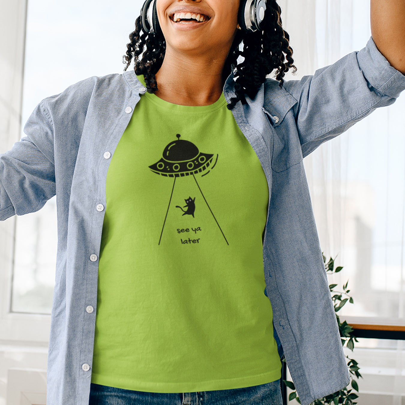 Kawaii Ufo Katze T-Shirt