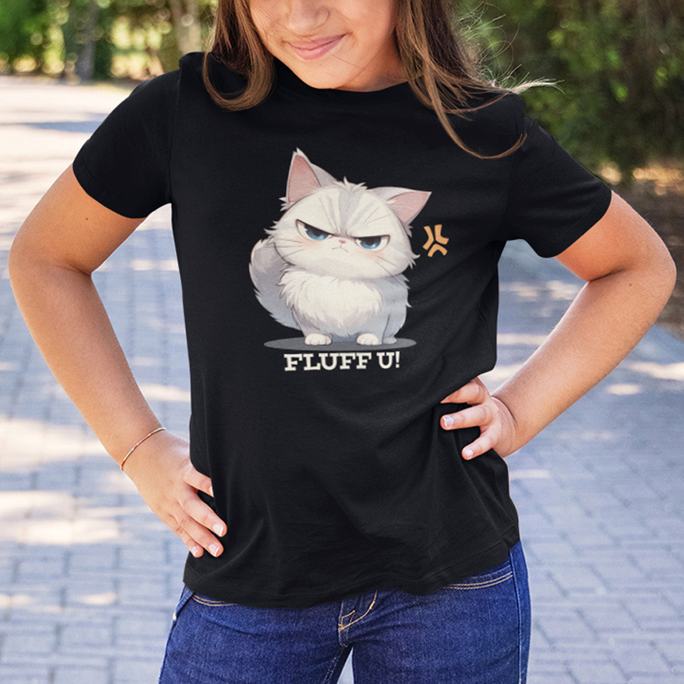 Katze Fluff U Kinder T-Shirt