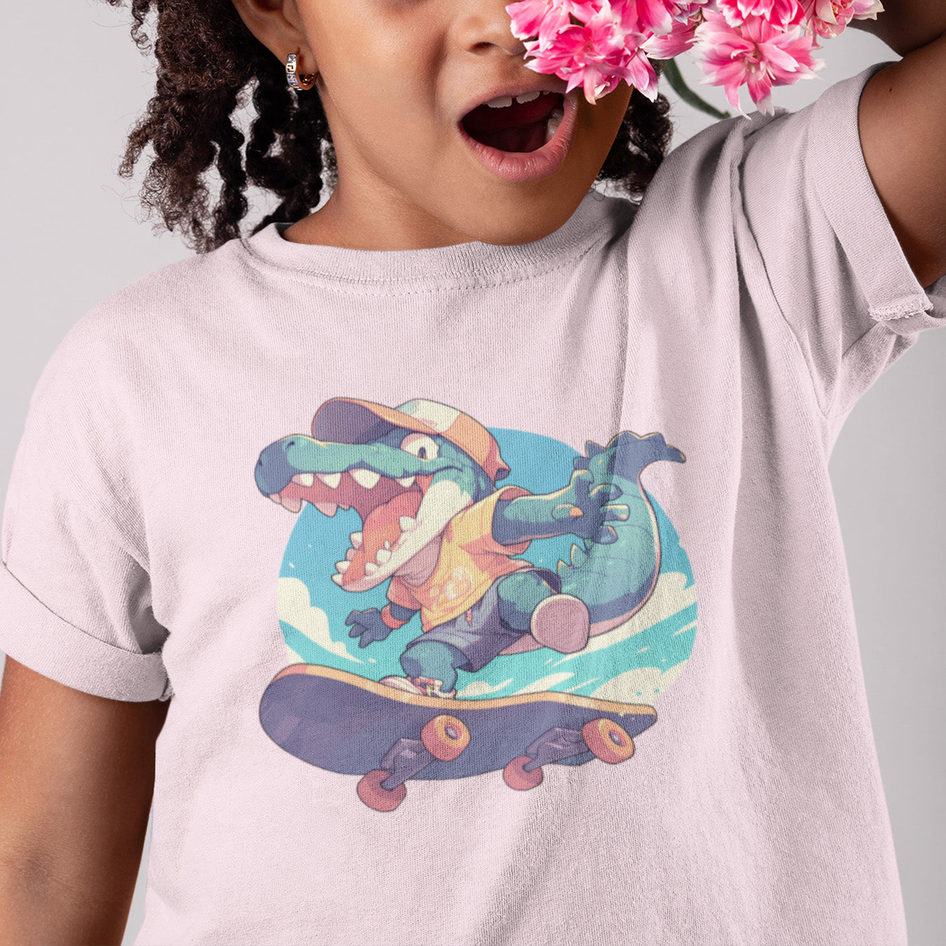 Skateboard Krokodil Jump Kinder T-Shirt