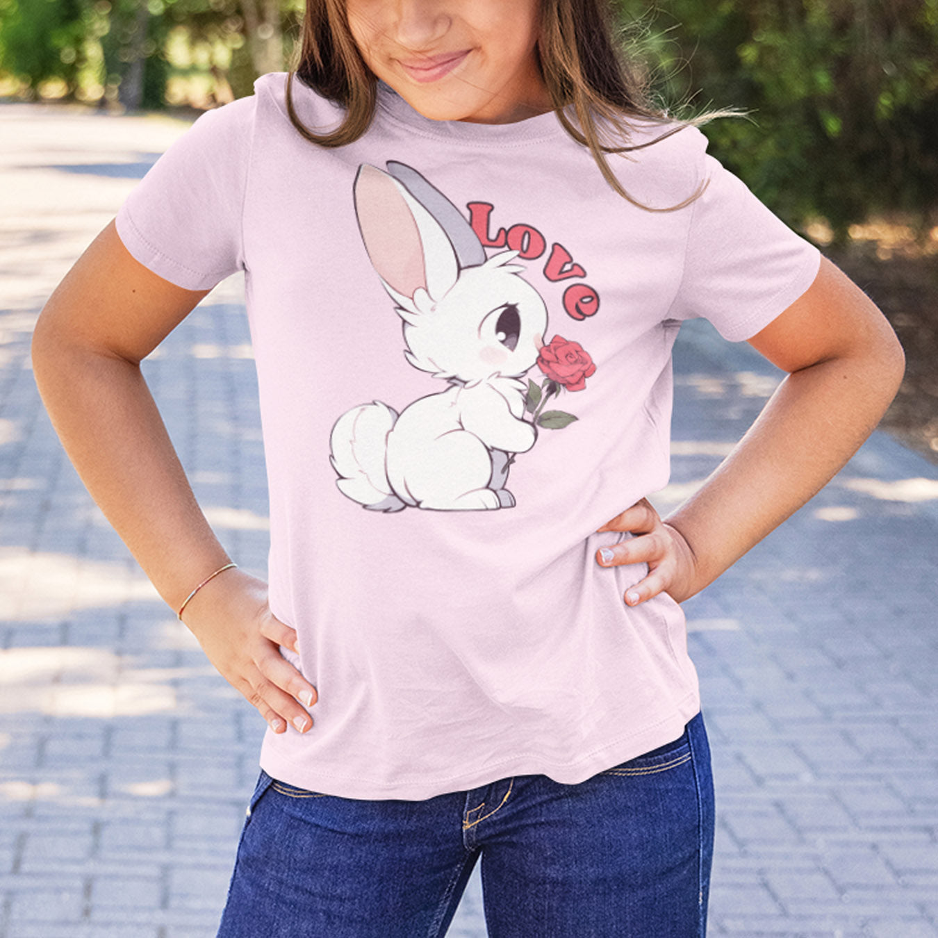 Häschen mit Rose Kinder T-Shirt