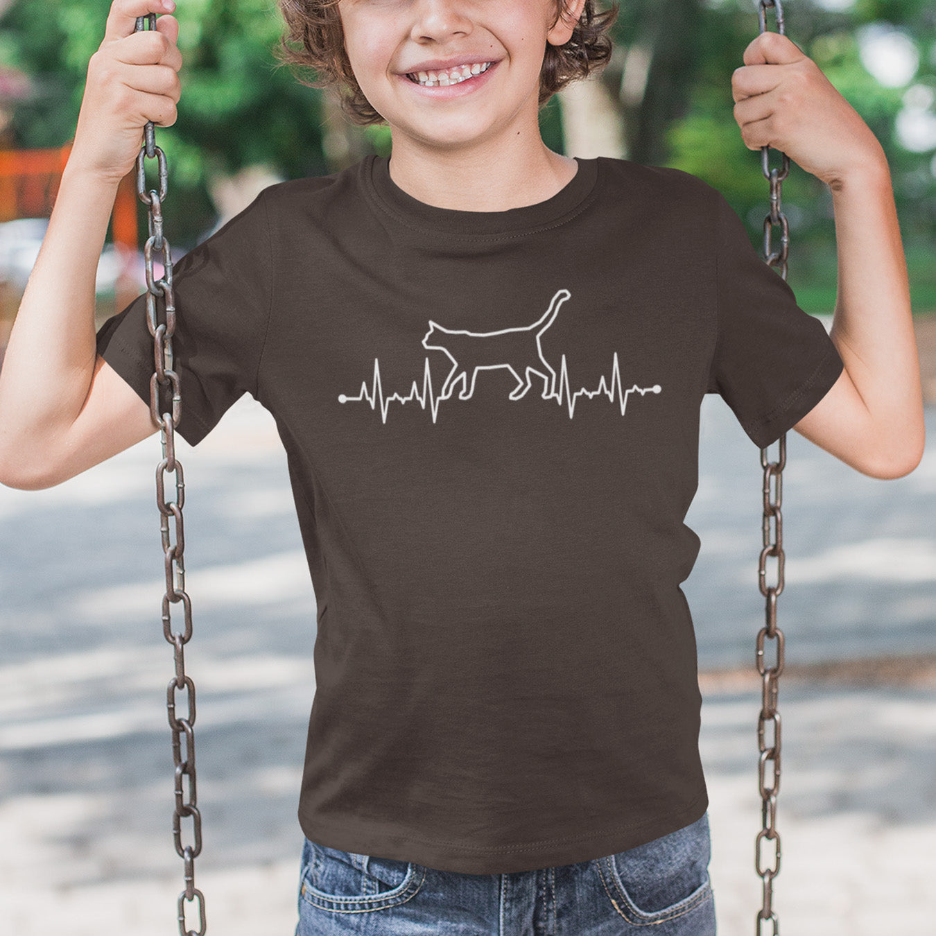 Herzschlag EKG Katze Kinder T-Shirt