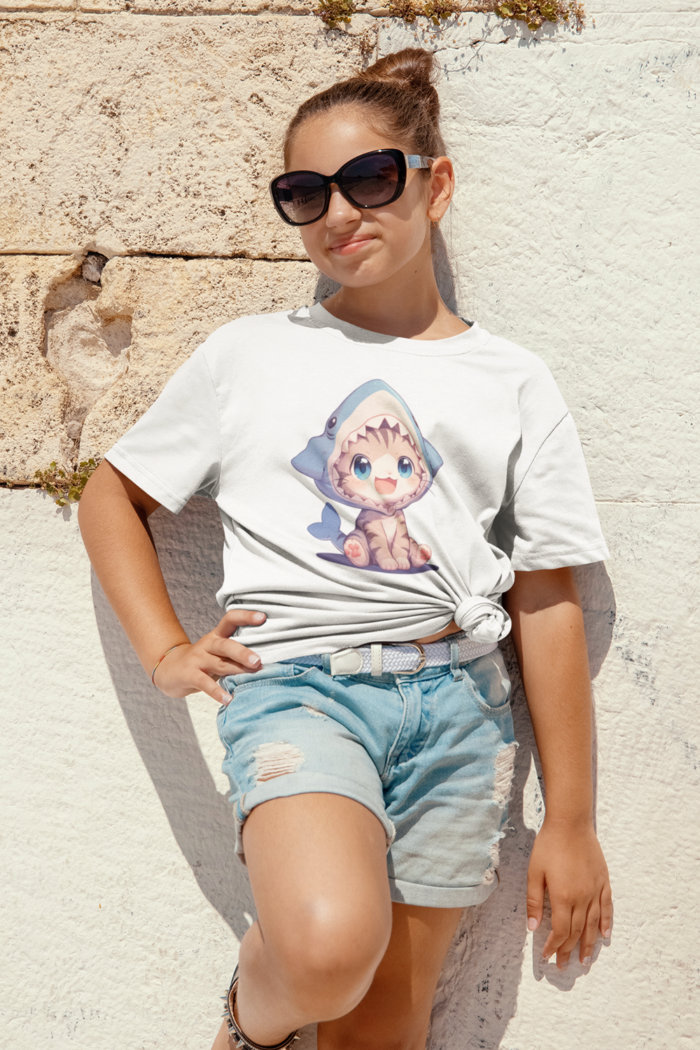 Kitten im Hai Kostüm Kinder T-Shirt