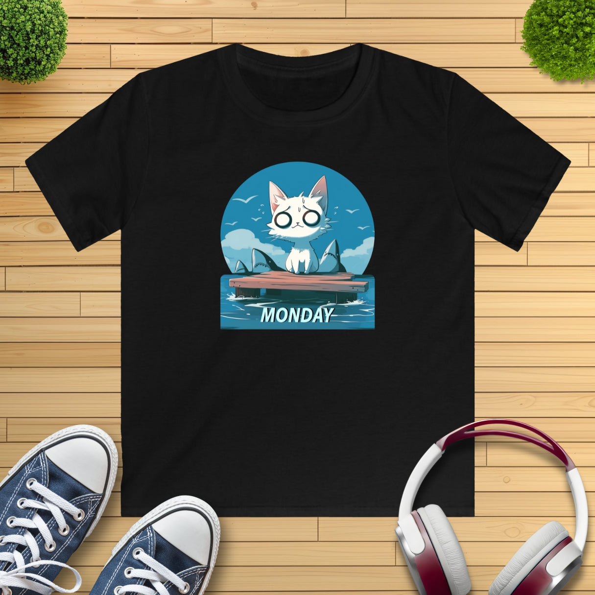 Monday Kitten mit Haien Kinder T-Shirt