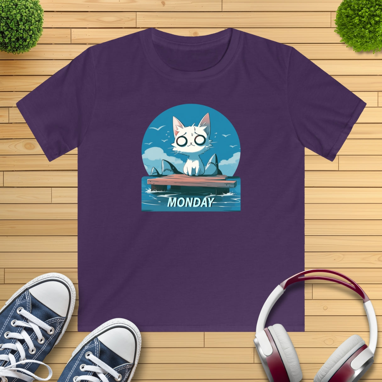 Monday Kitten mit Haien Kinder T-Shirt