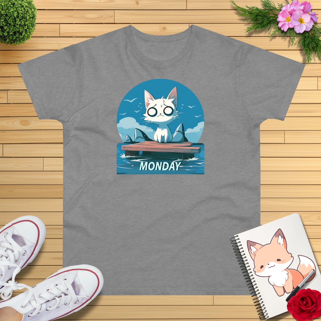 Monday Kitten mit Haien T-shirt