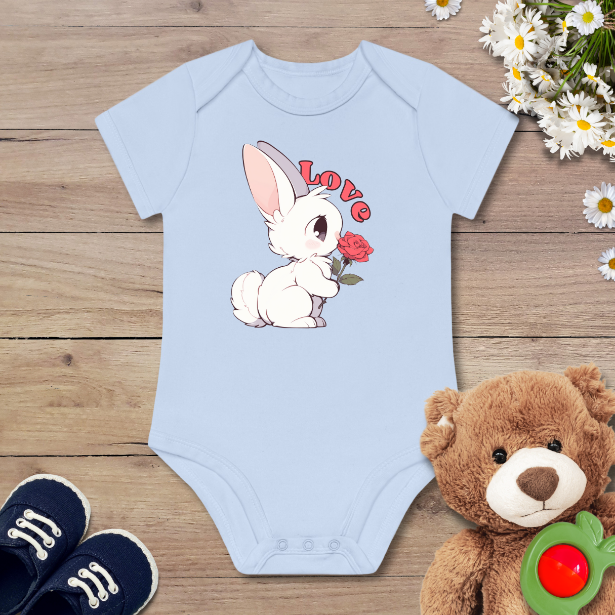 Häschen mit Rose Kurzarm Body