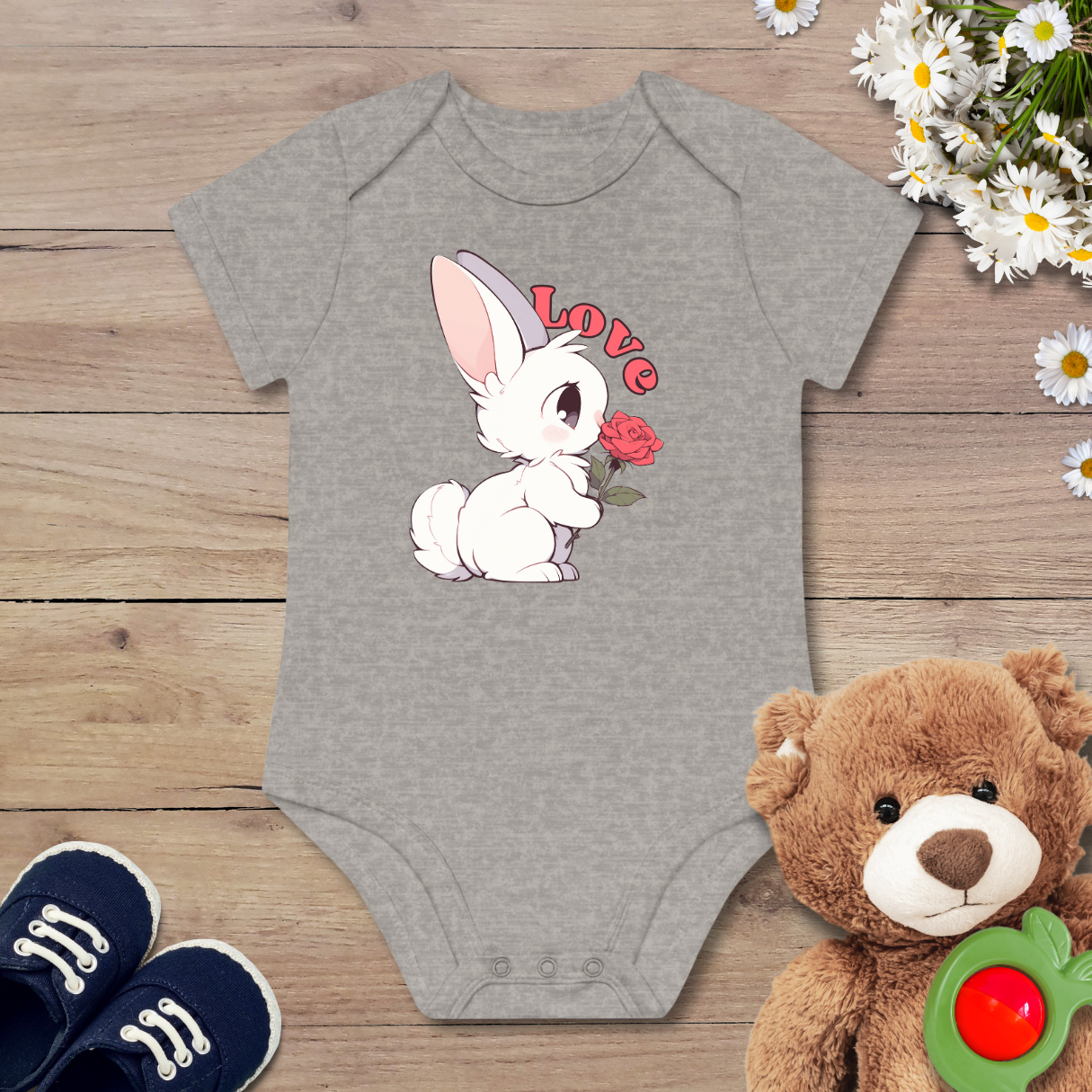 Häschen mit Rose Kurzarm Body