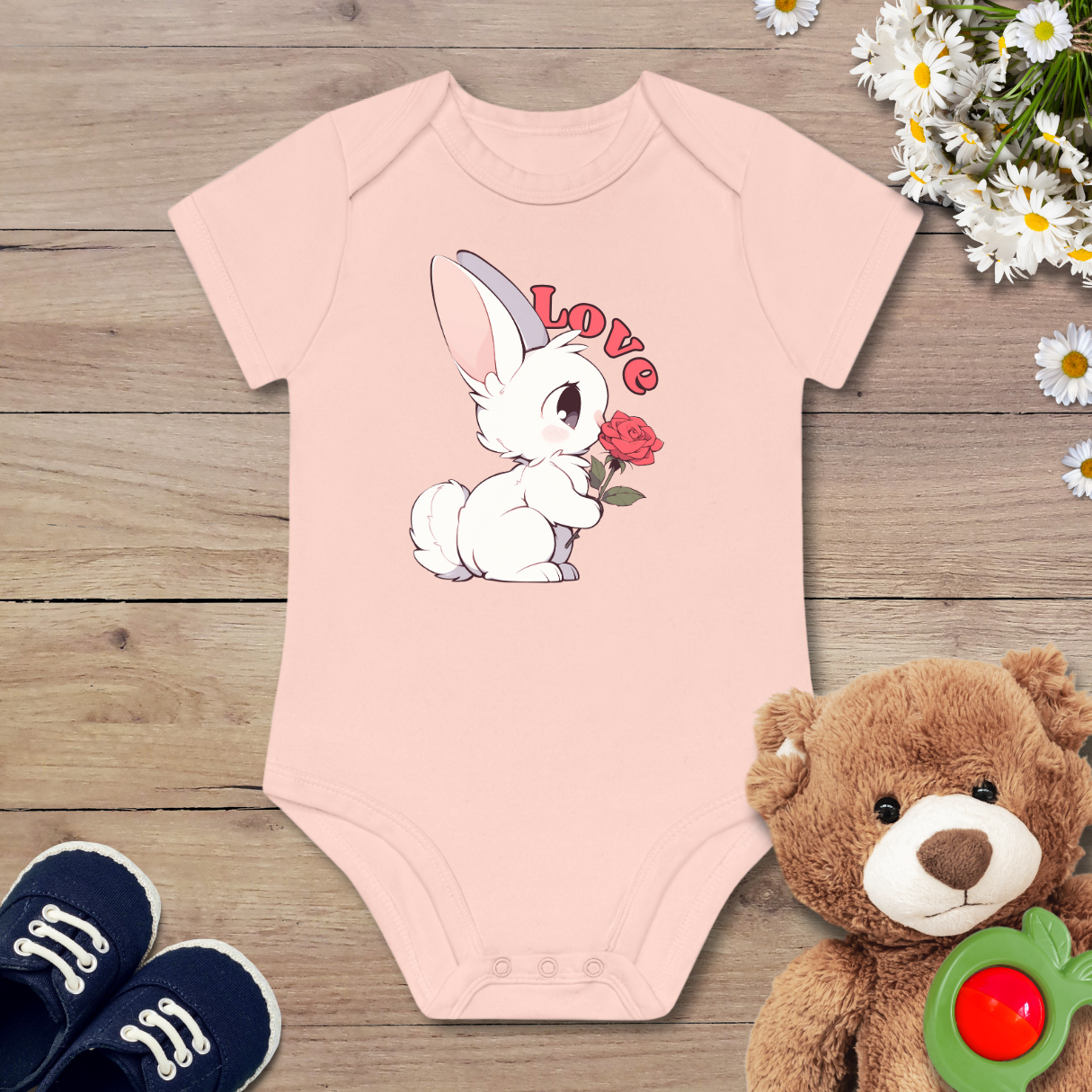 Häschen mit Rose Kurzarm Body
