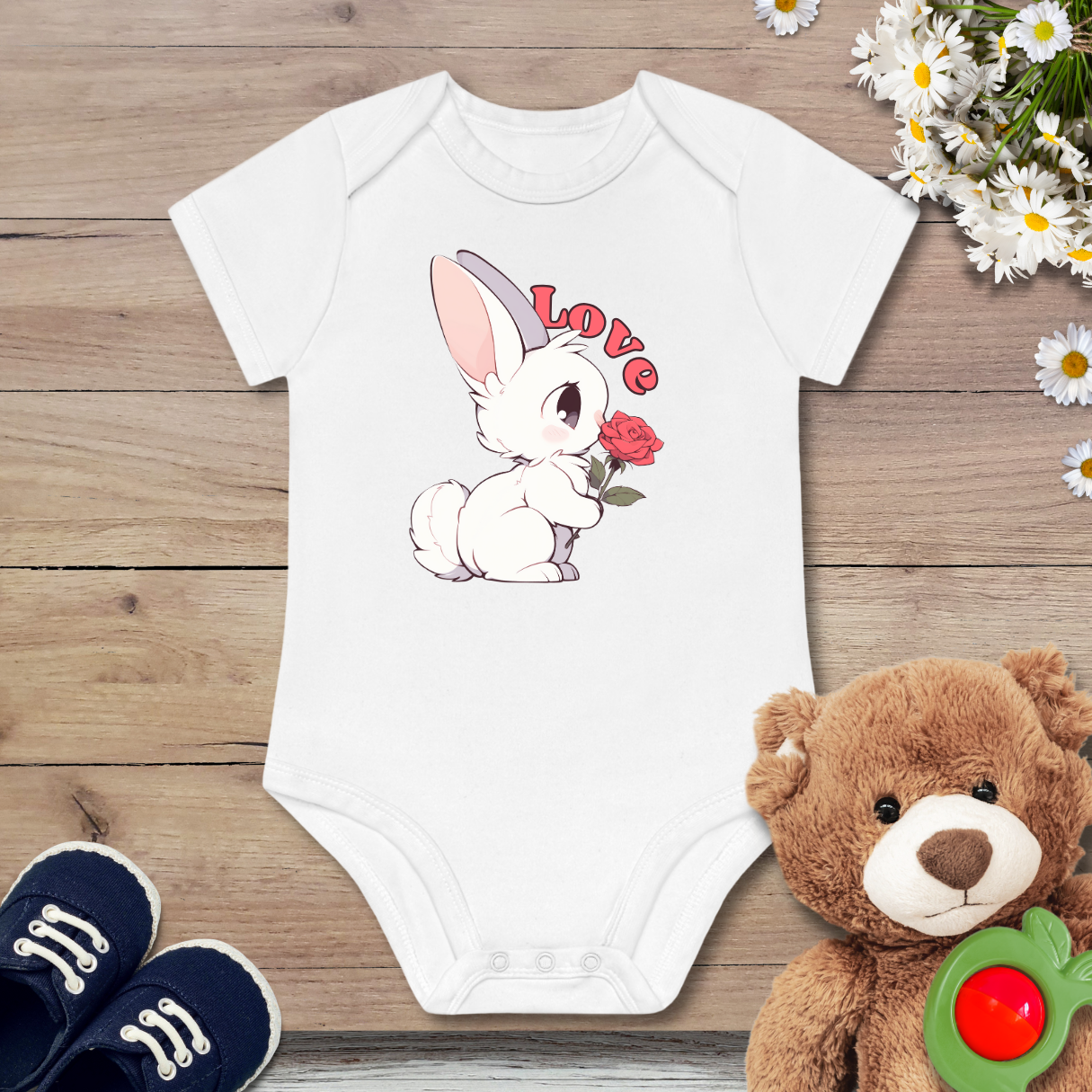 Häschen mit Rose Kurzarm Body