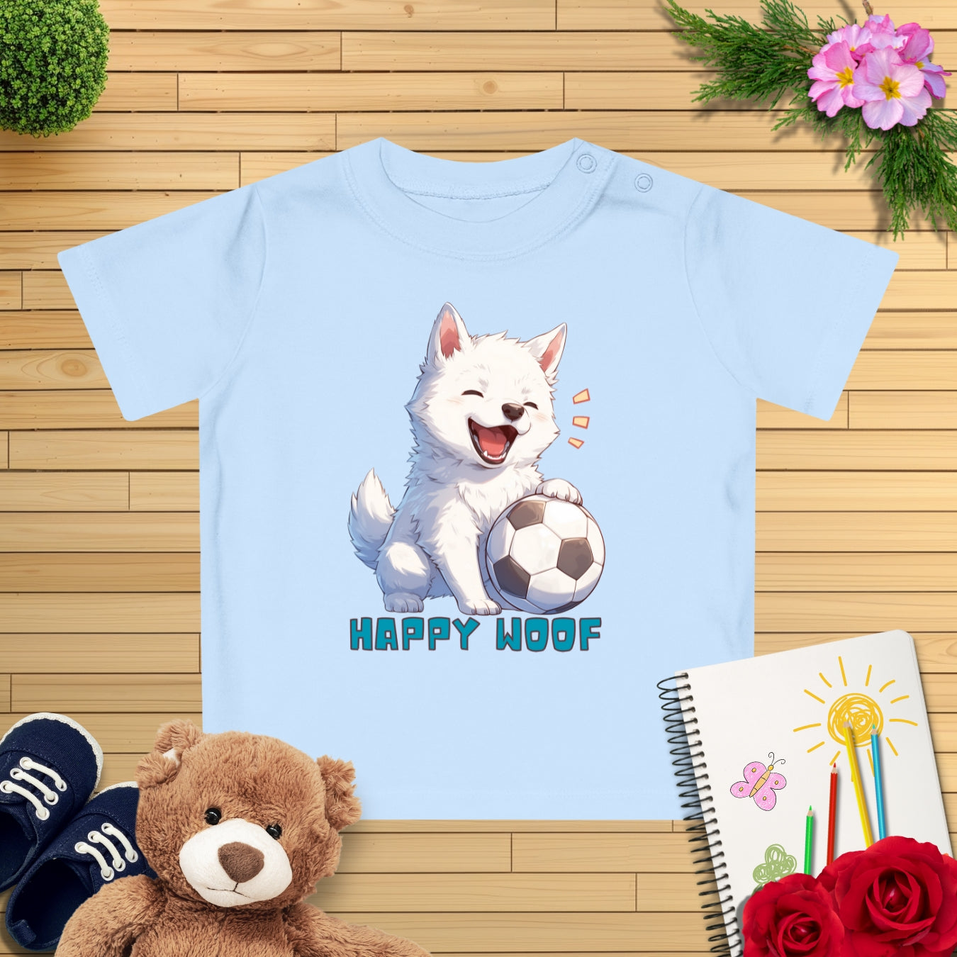 Happy Fußball Hund Baby T-Shirt