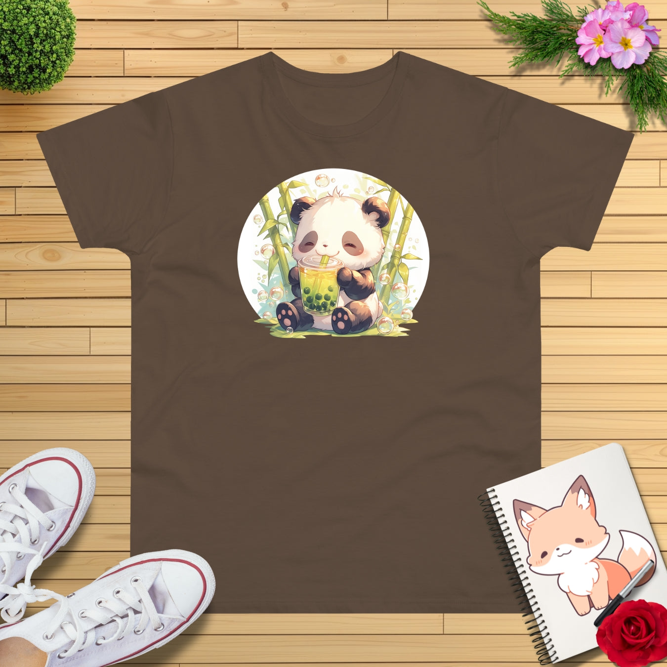 Happy Panda mit Bubble Tea T-Shirt