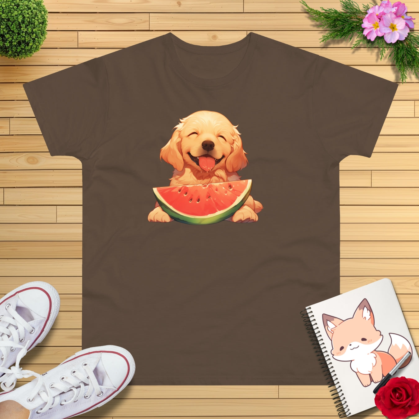 Golden Retriever mit Wassermelone T-Shirt
