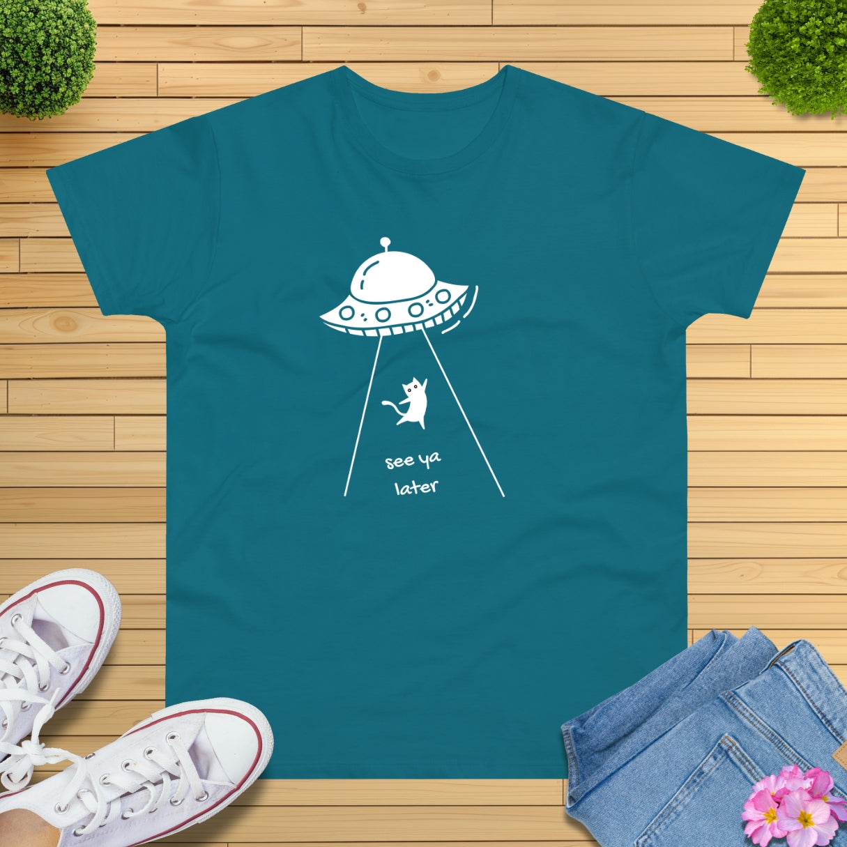 Kawaii Ufo Katze T-Shirt