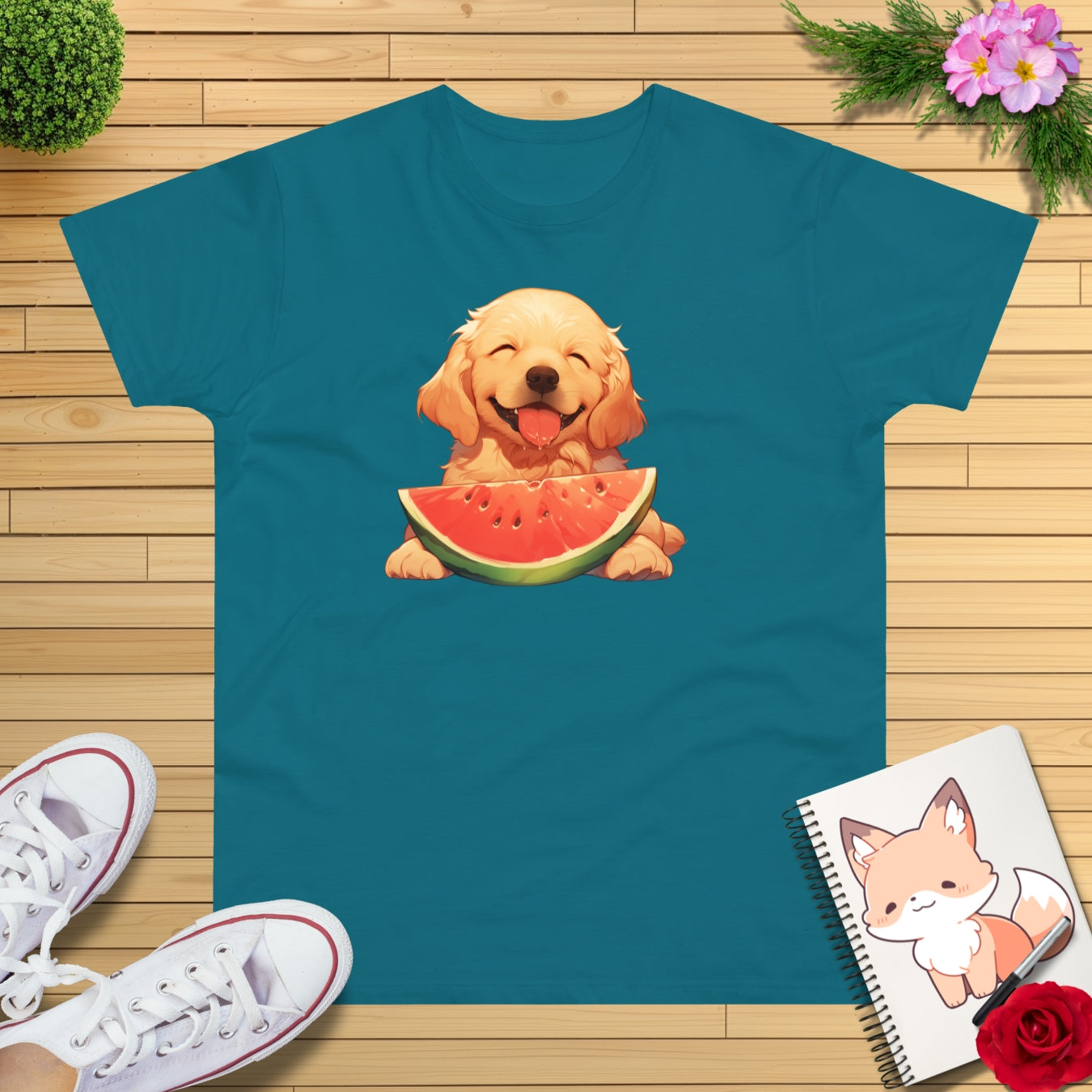 Golden Retriever mit Wassermelone T-Shirt