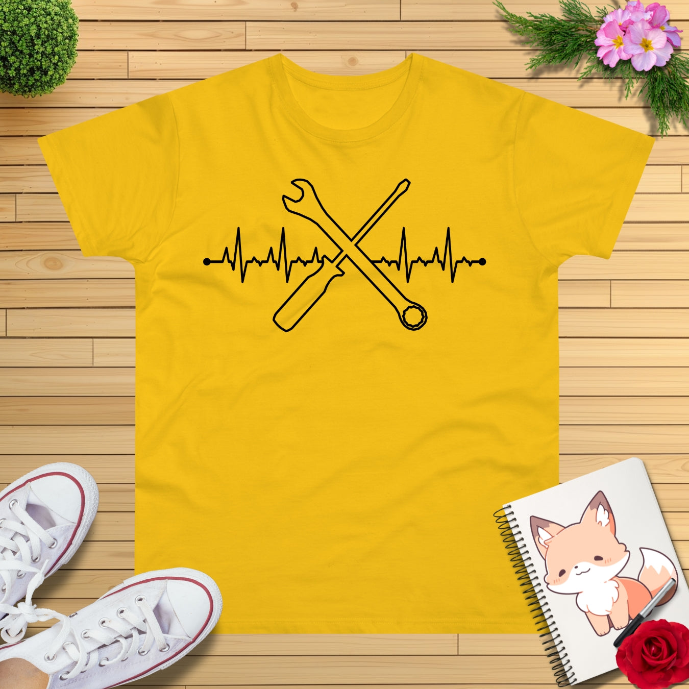 Herzschlag EKG Mechaniker T-Shirt