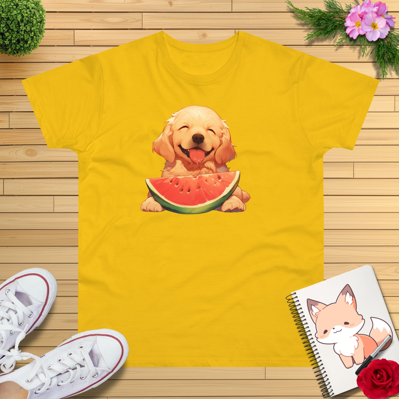Golden Retriever mit Wassermelone T-Shirt