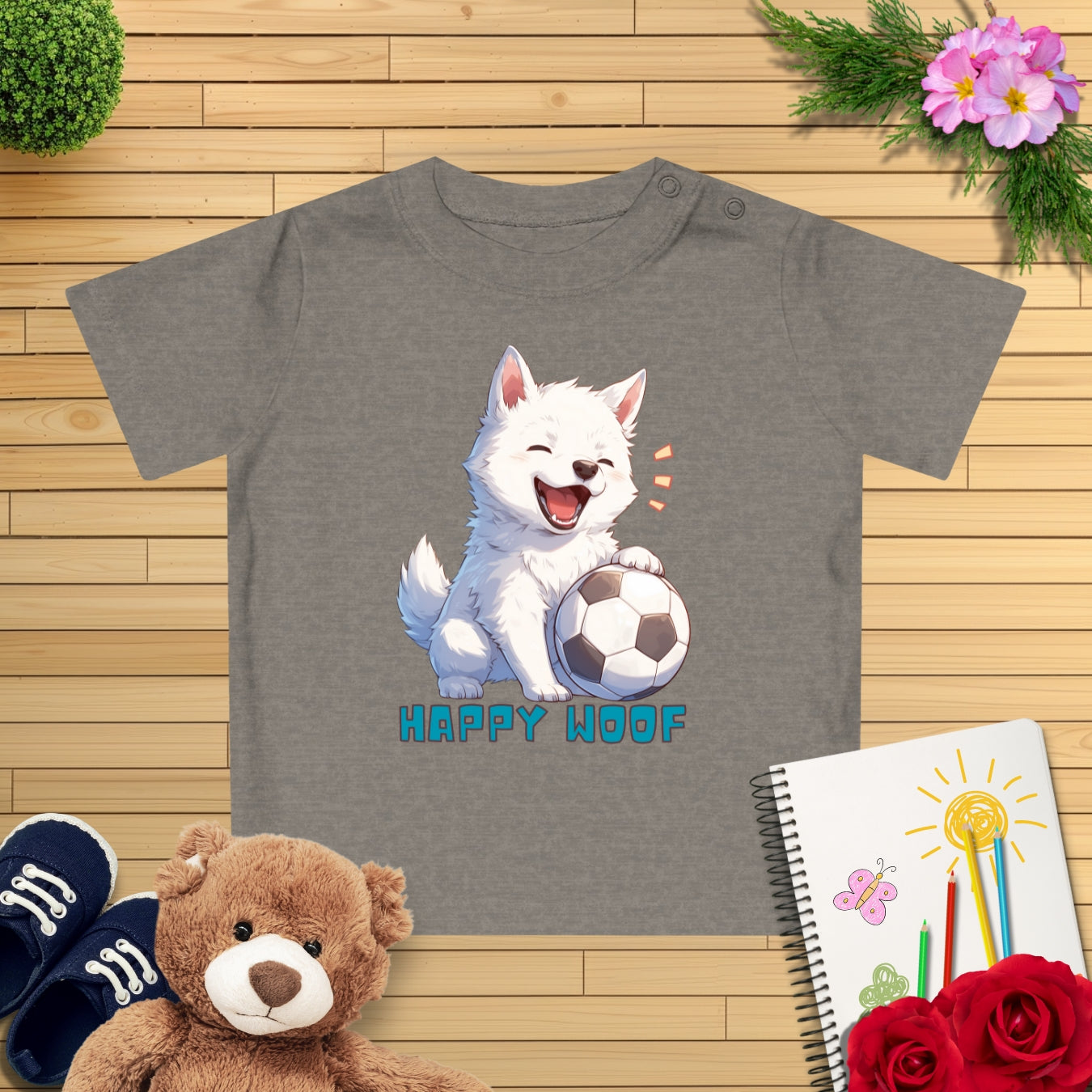 Happy Fußball Hund Baby T-Shirt