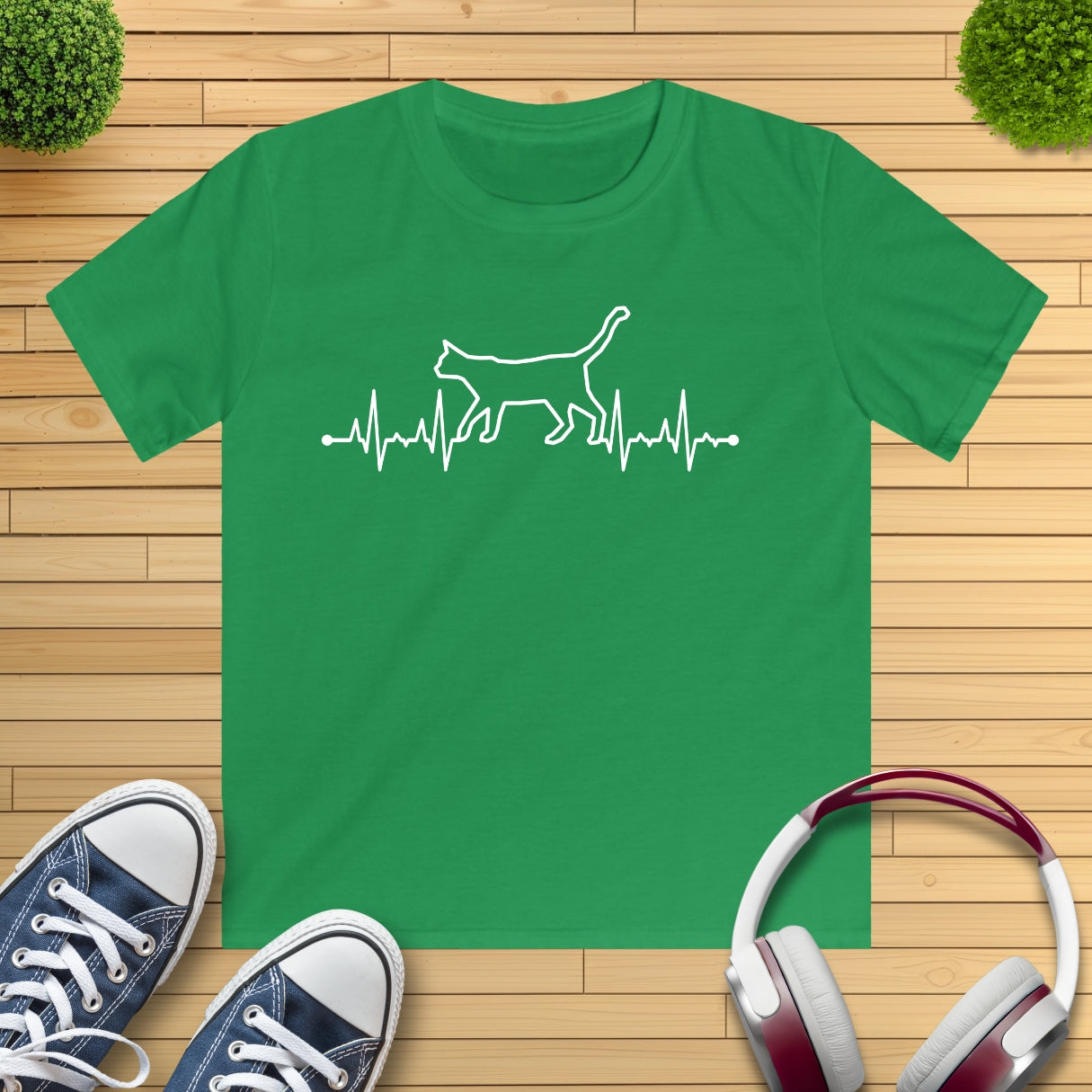 Herzschlag EKG Katze Kinder T-Shirt