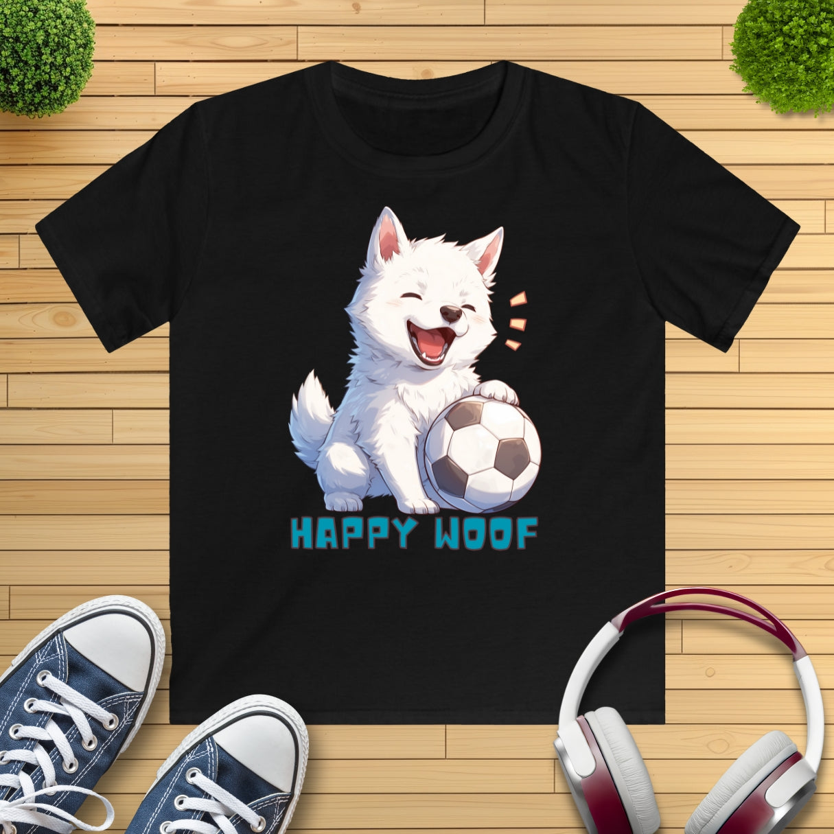 Happy Fußball Hund Kinder T-Shirt