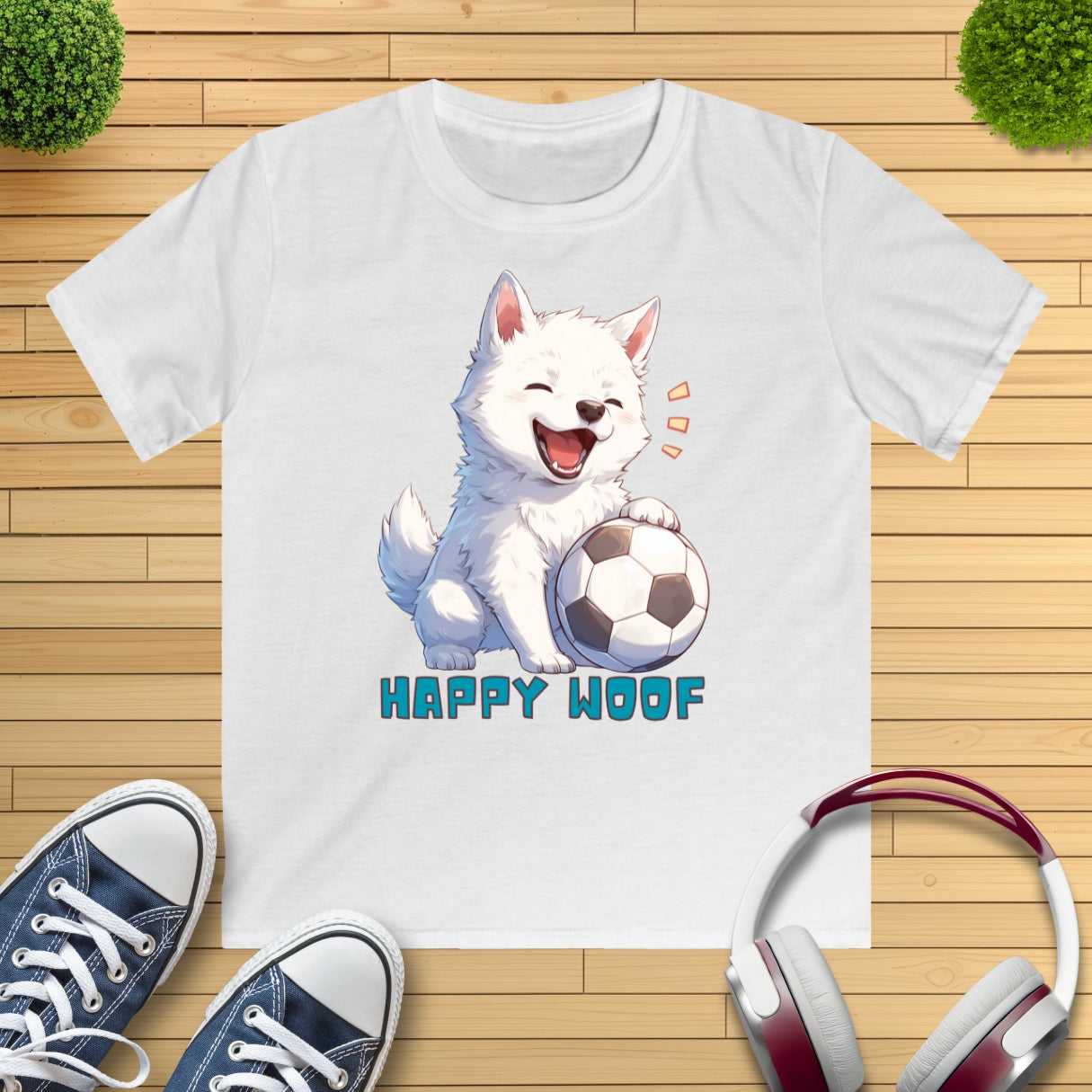 Happy Fußball Hund Kinder T-Shirt