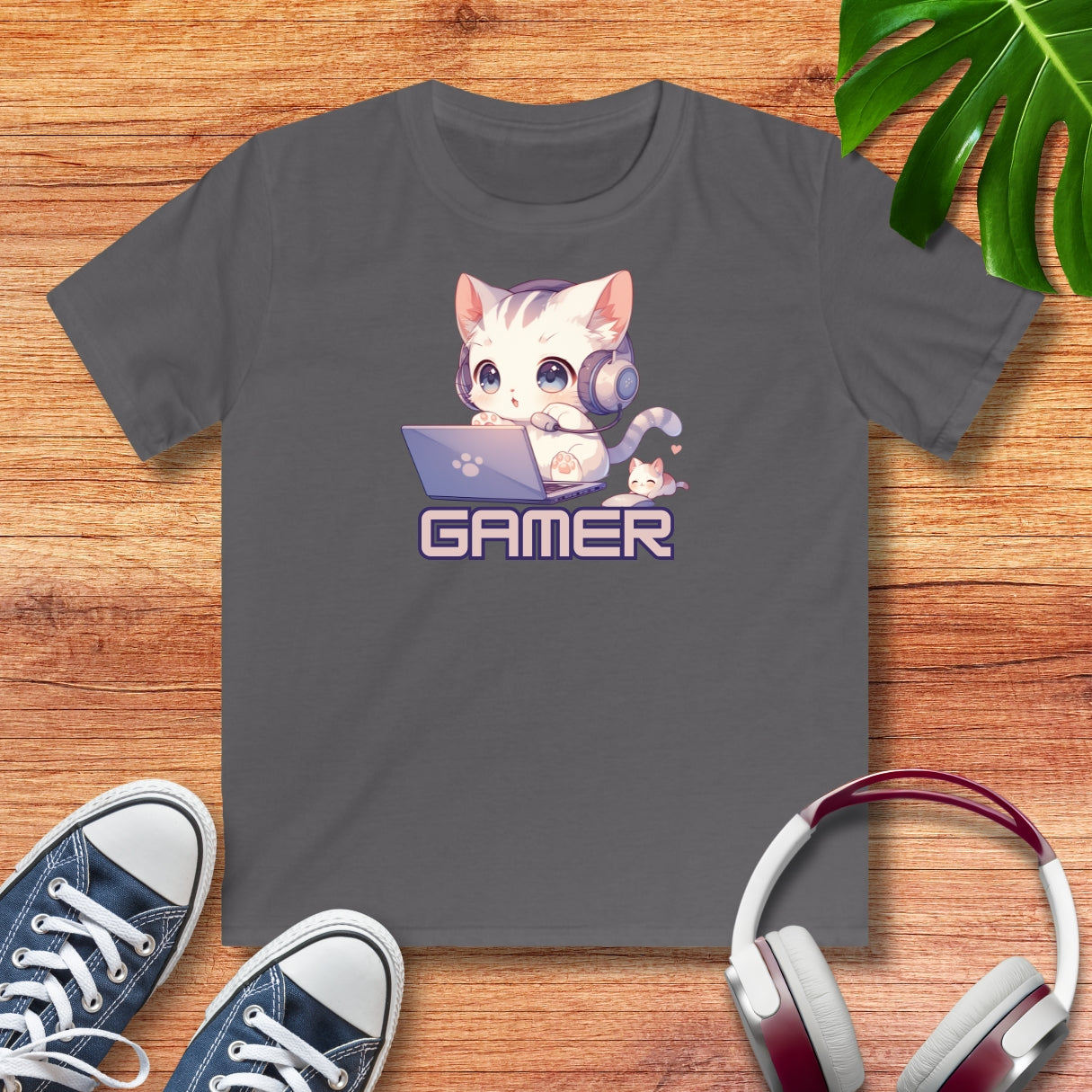 Kawaii Gamer Kitten Kinder T-Shirt