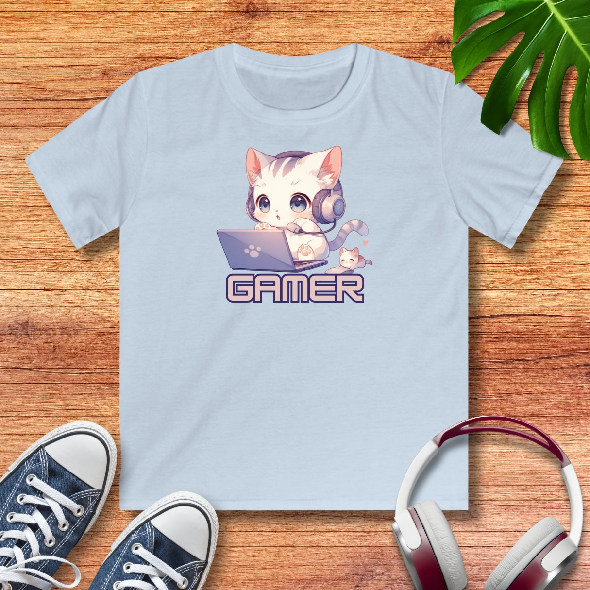 Kawaii Gamer Kitten Kinder T-Shirt