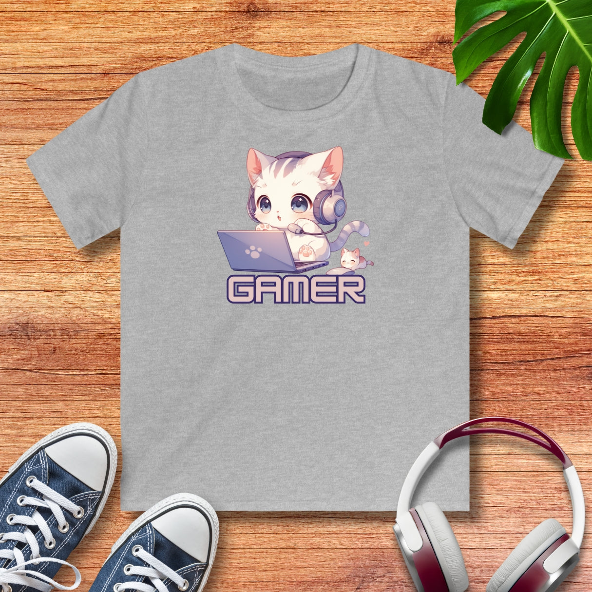 Kawaii Gamer Kitten Kinder T-Shirt