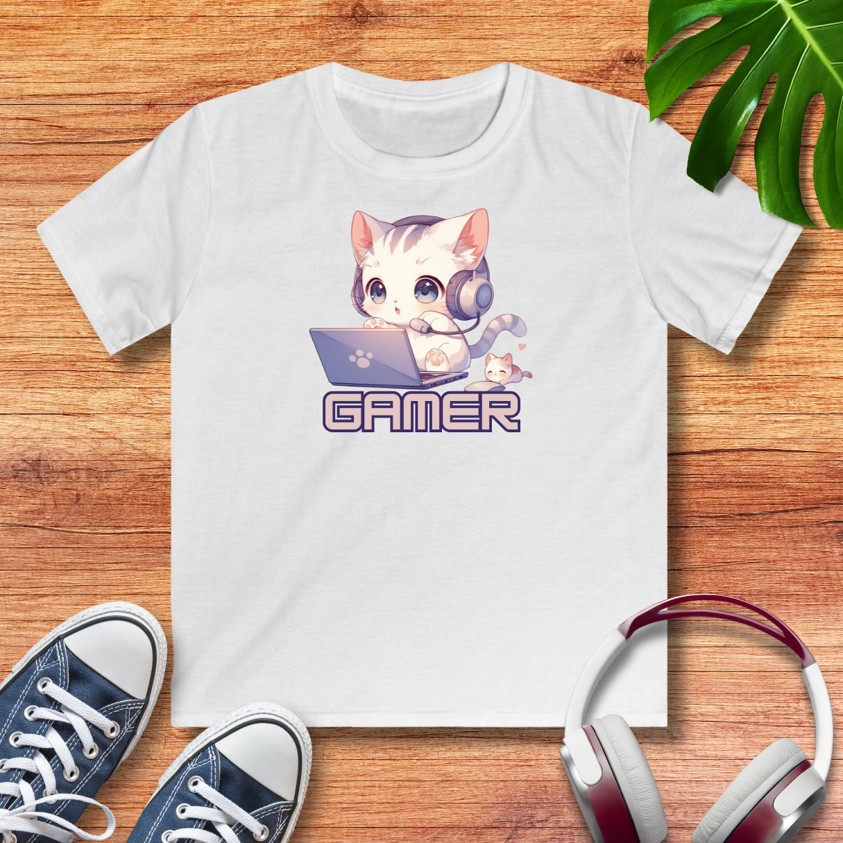 Kawaii Gamer Kitten Kinder T-Shirt