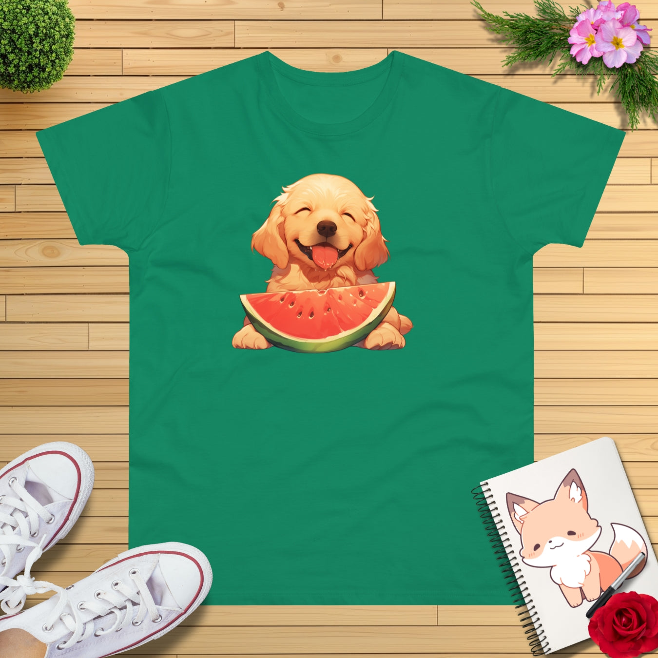 Golden Retriever mit Wassermelone T-Shirt