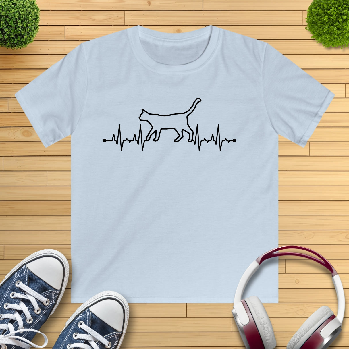 Herzschlag EKG Katze Kinder T-Shirt