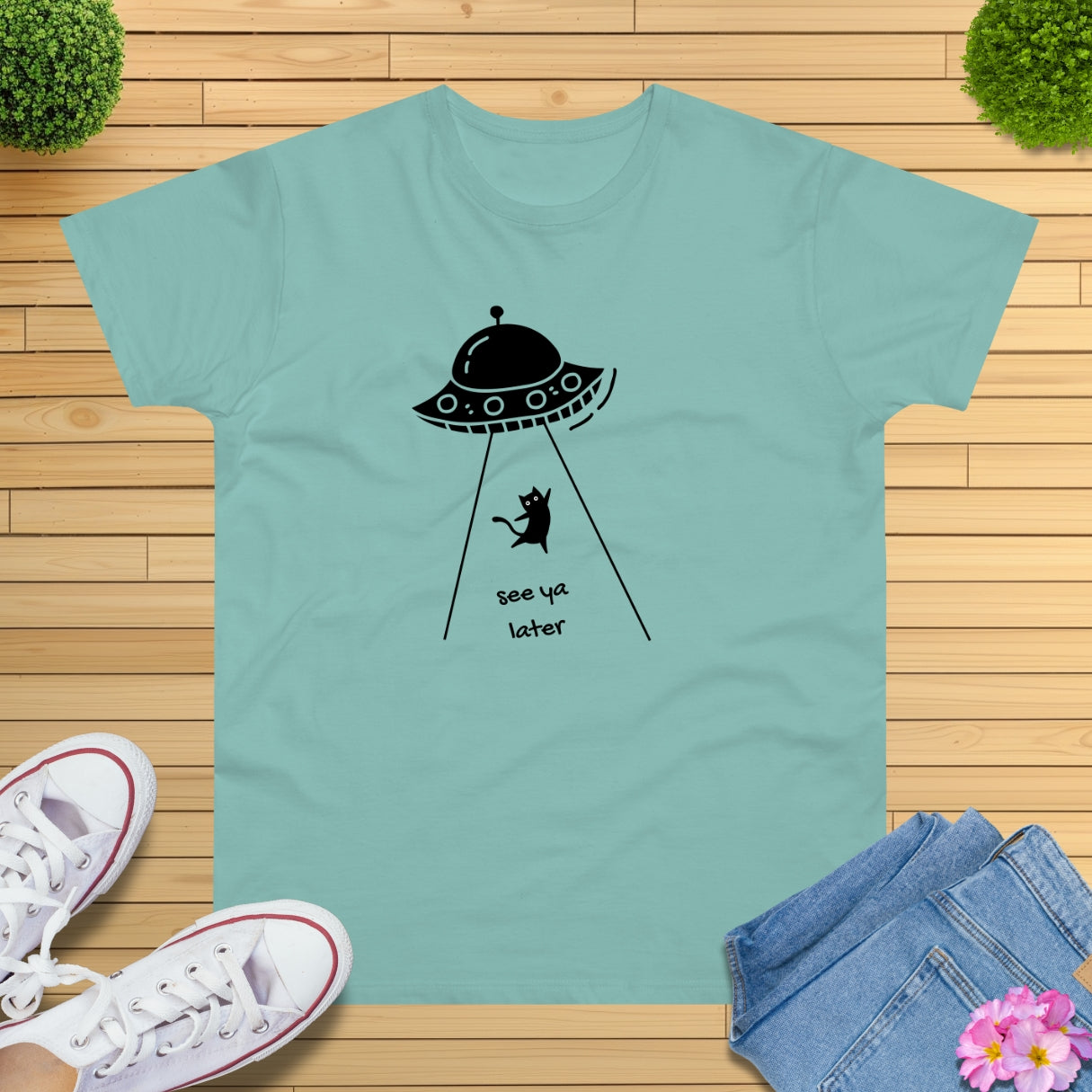 Kawaii Ufo Katze T-Shirt