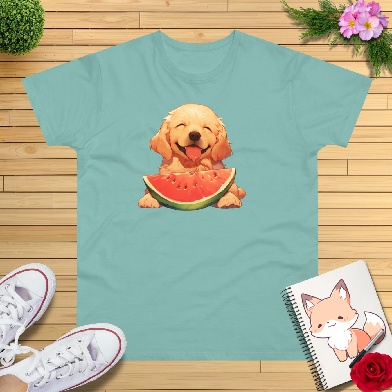 Golden Retriever mit Wassermelone T-Shirt