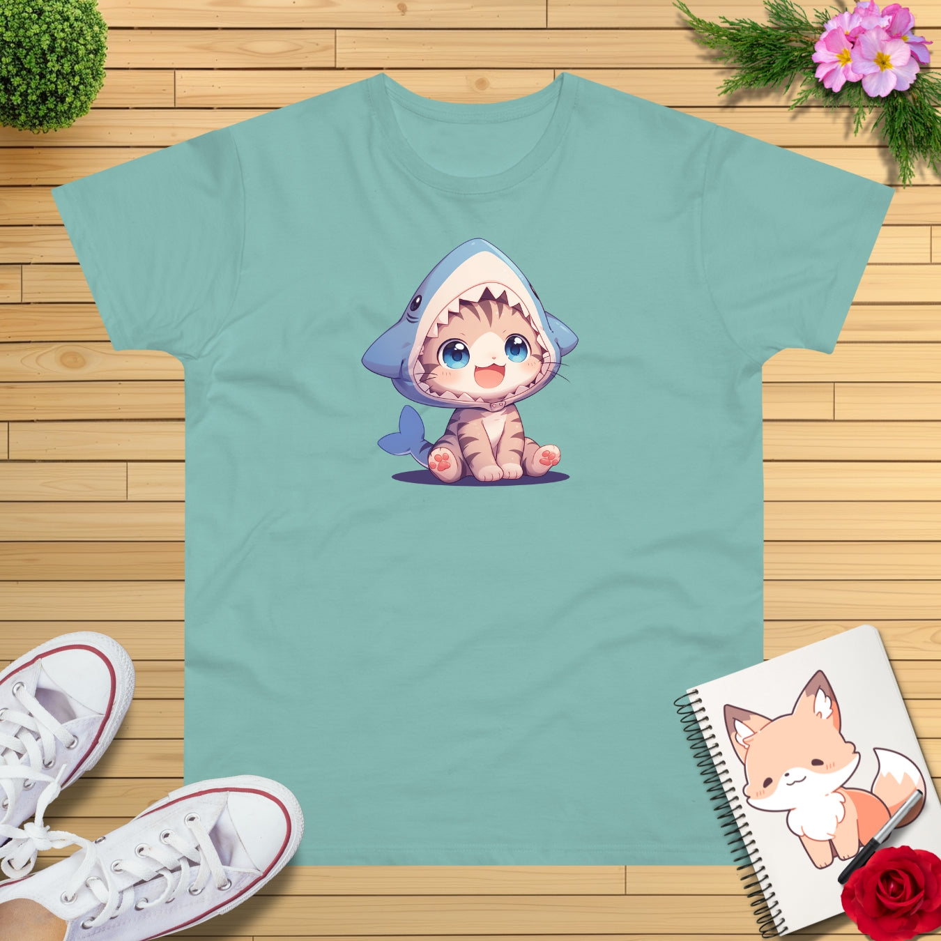 Kitten im Hai Kostüm T-shirt