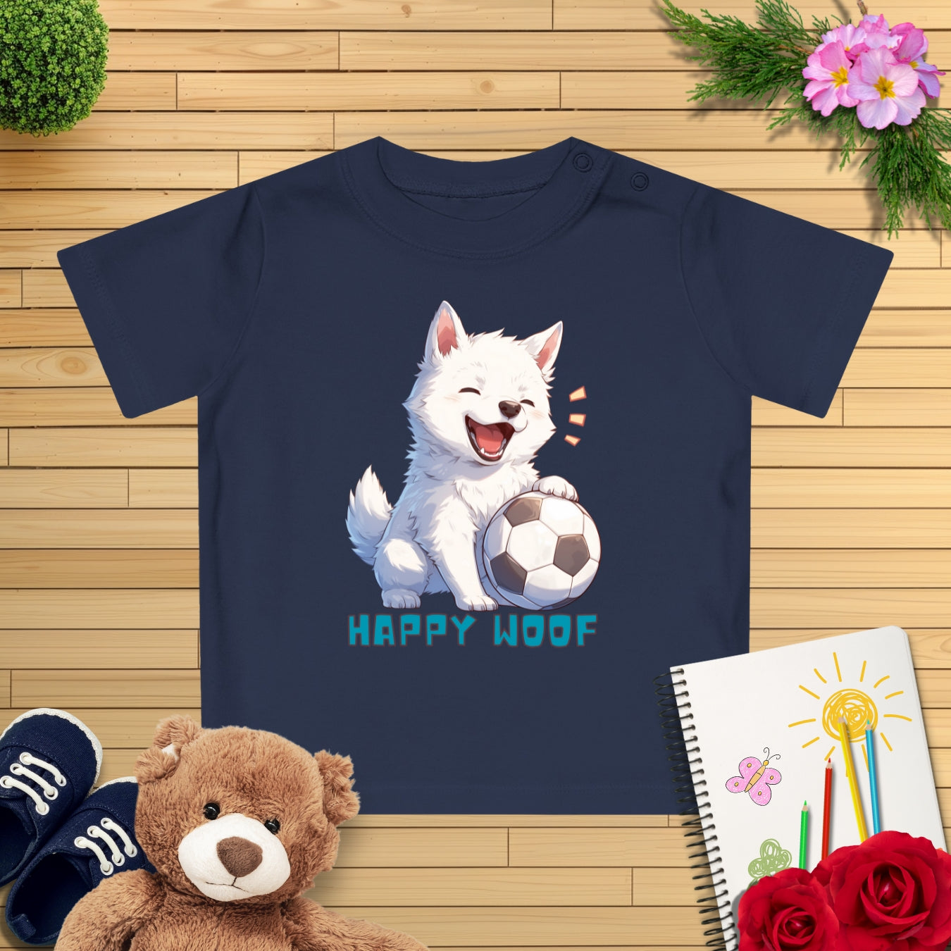 Happy Fußball Hund Baby T-Shirt