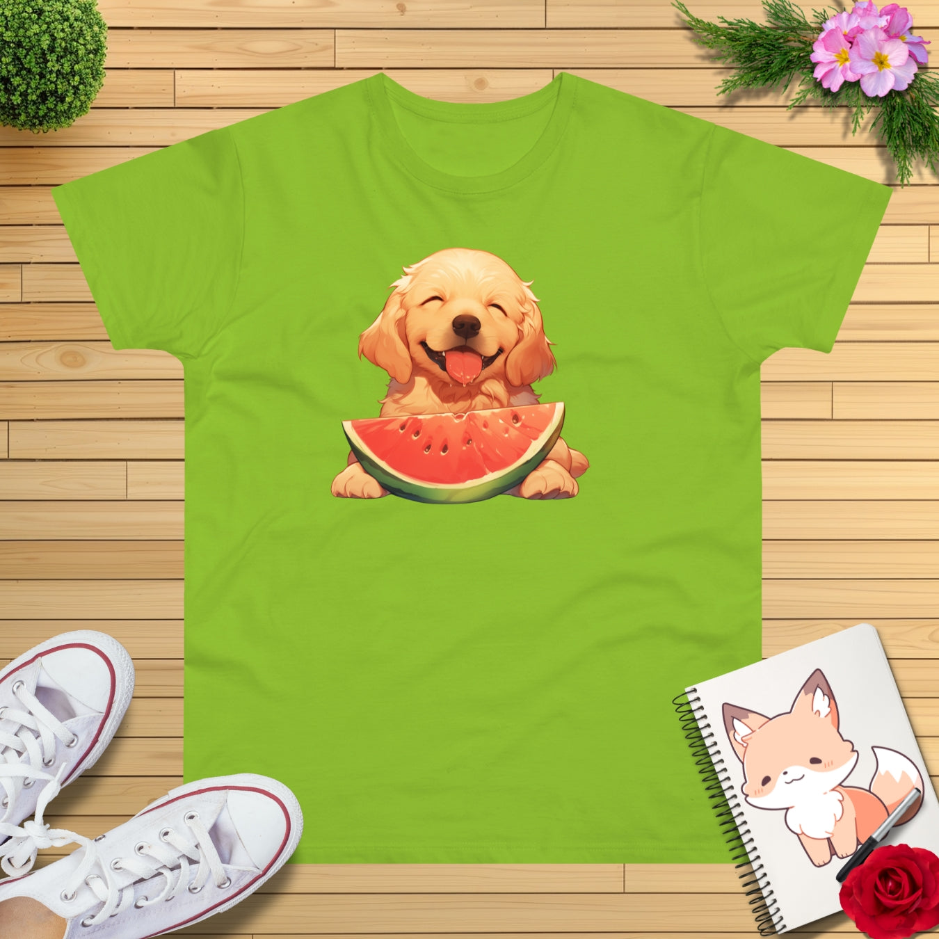 Golden Retriever mit Wassermelone T-Shirt