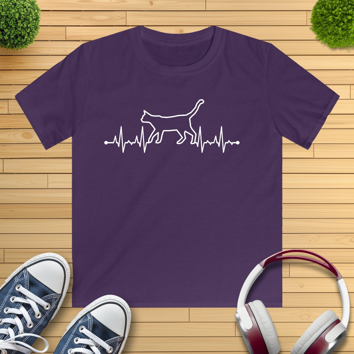 Herzschlag EKG Katze Kinder T-Shirt