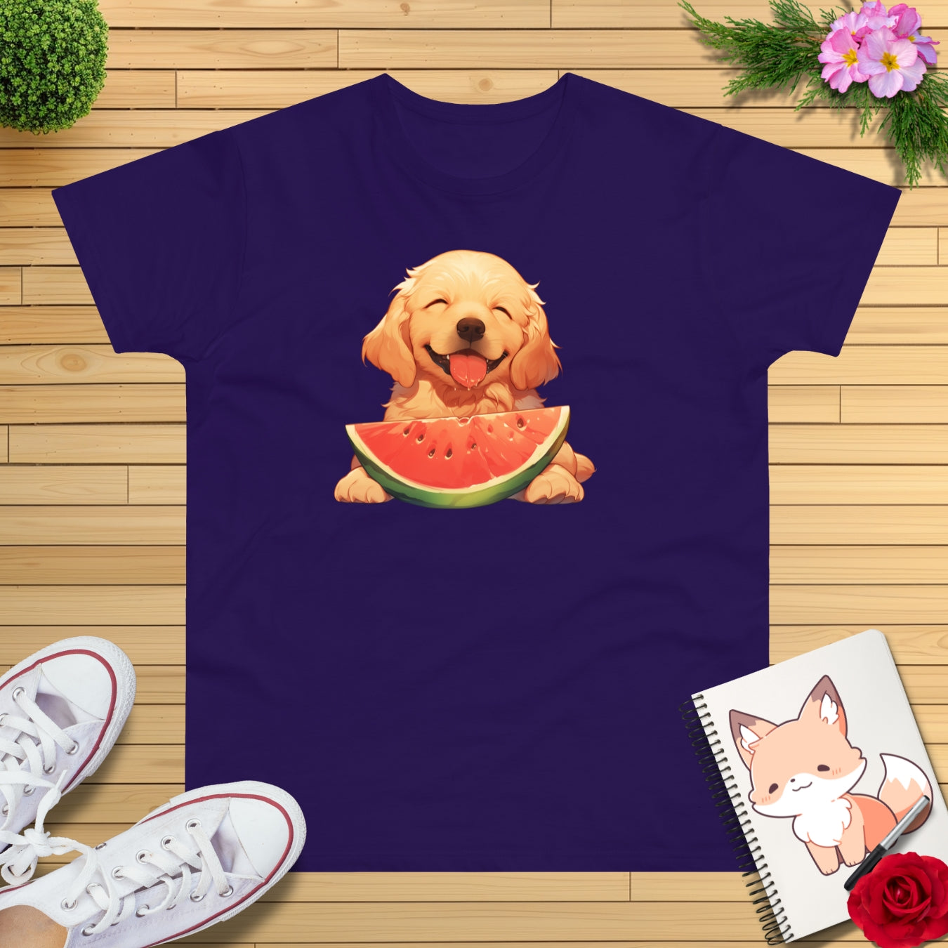Golden Retriever mit Wassermelone T-Shirt