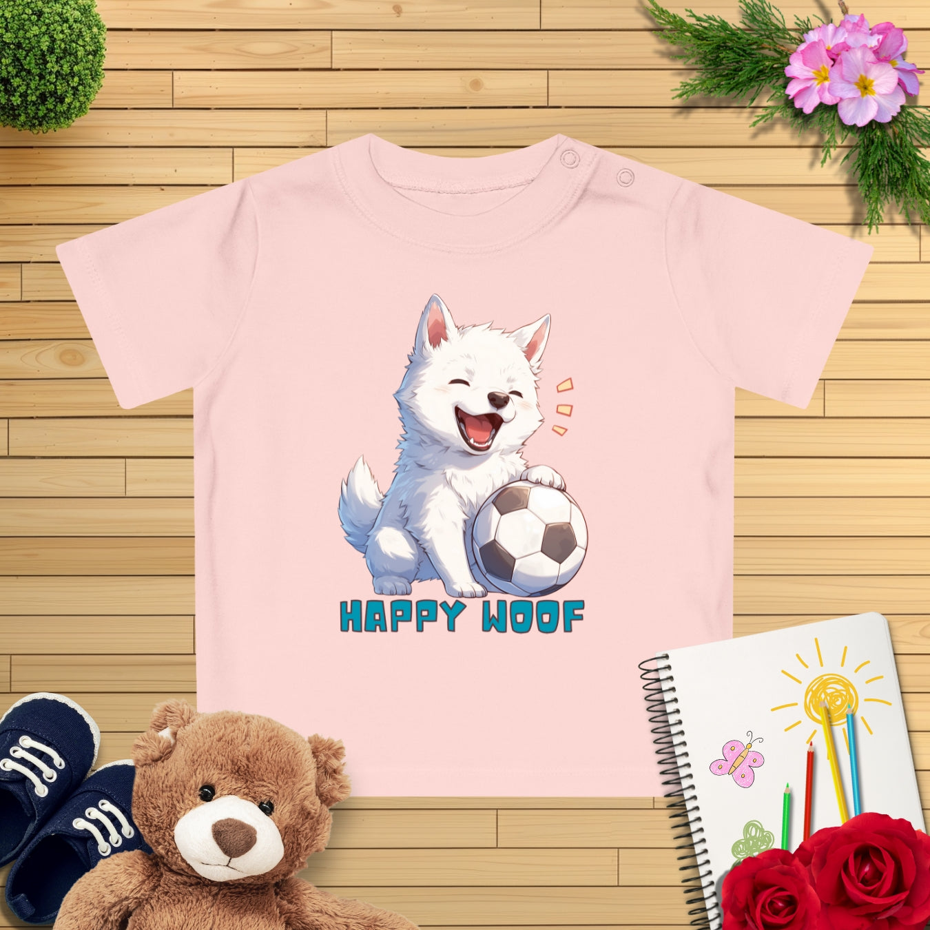 Happy Fußball Hund Baby T-Shirt