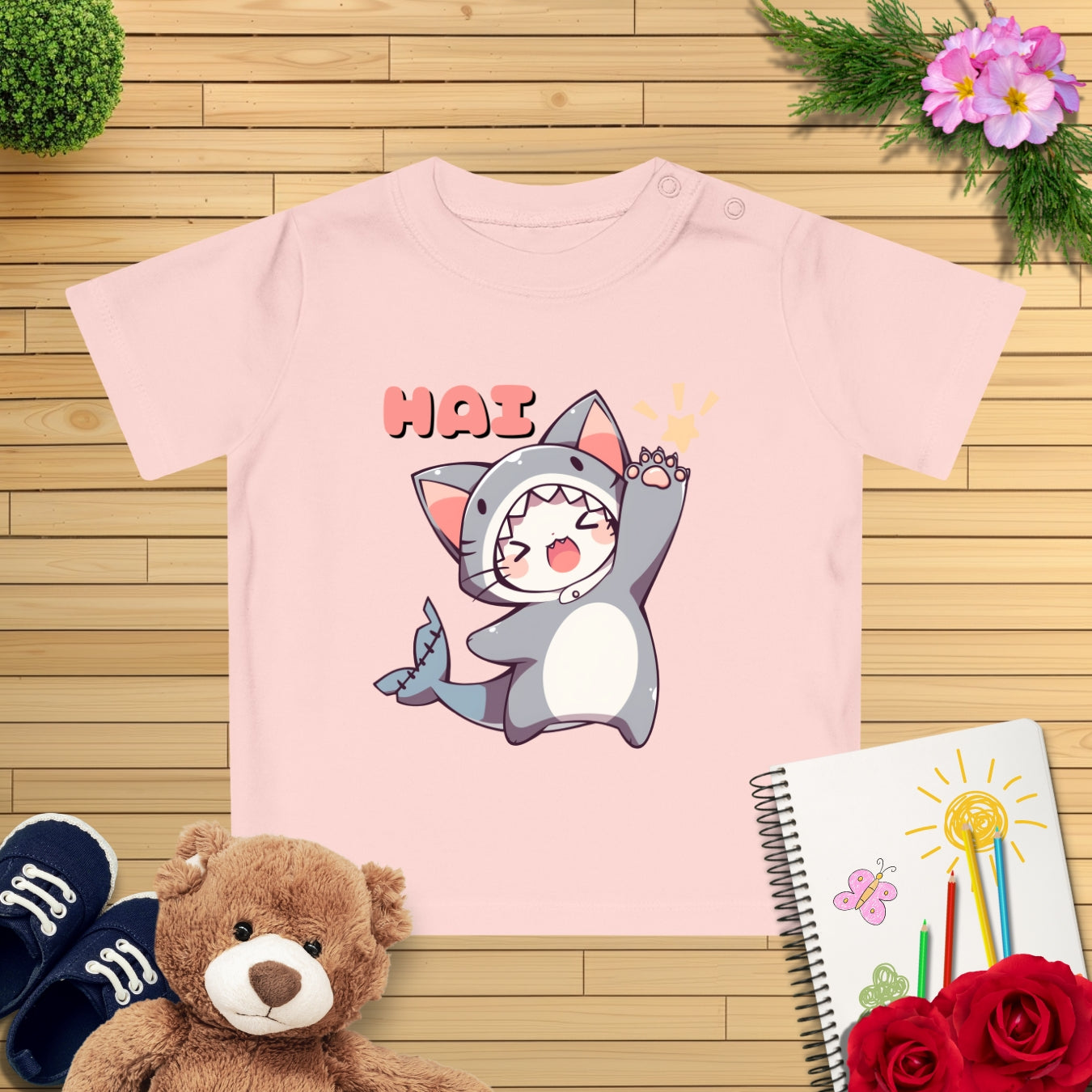 Kawaii Kitten Hai Kostüm Baby T-Shirt