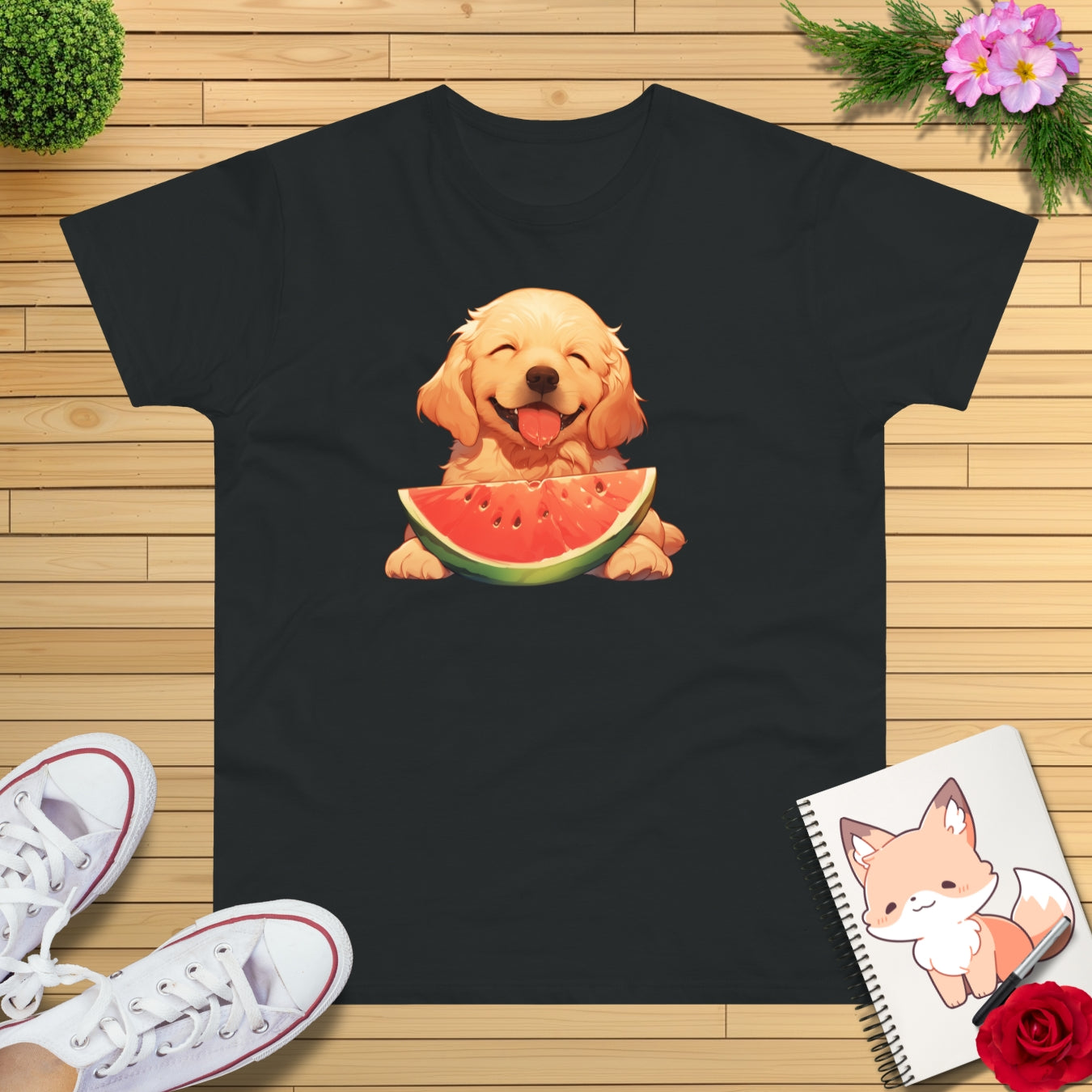 Golden Retriever mit Wassermelone T-Shirt