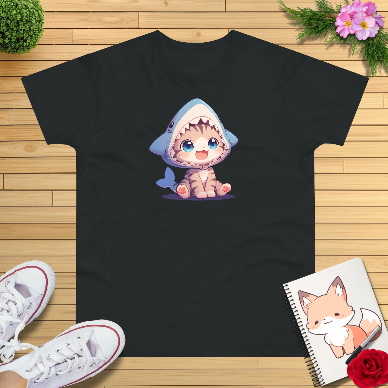 Kitten im Hai Kostüm T-shirt