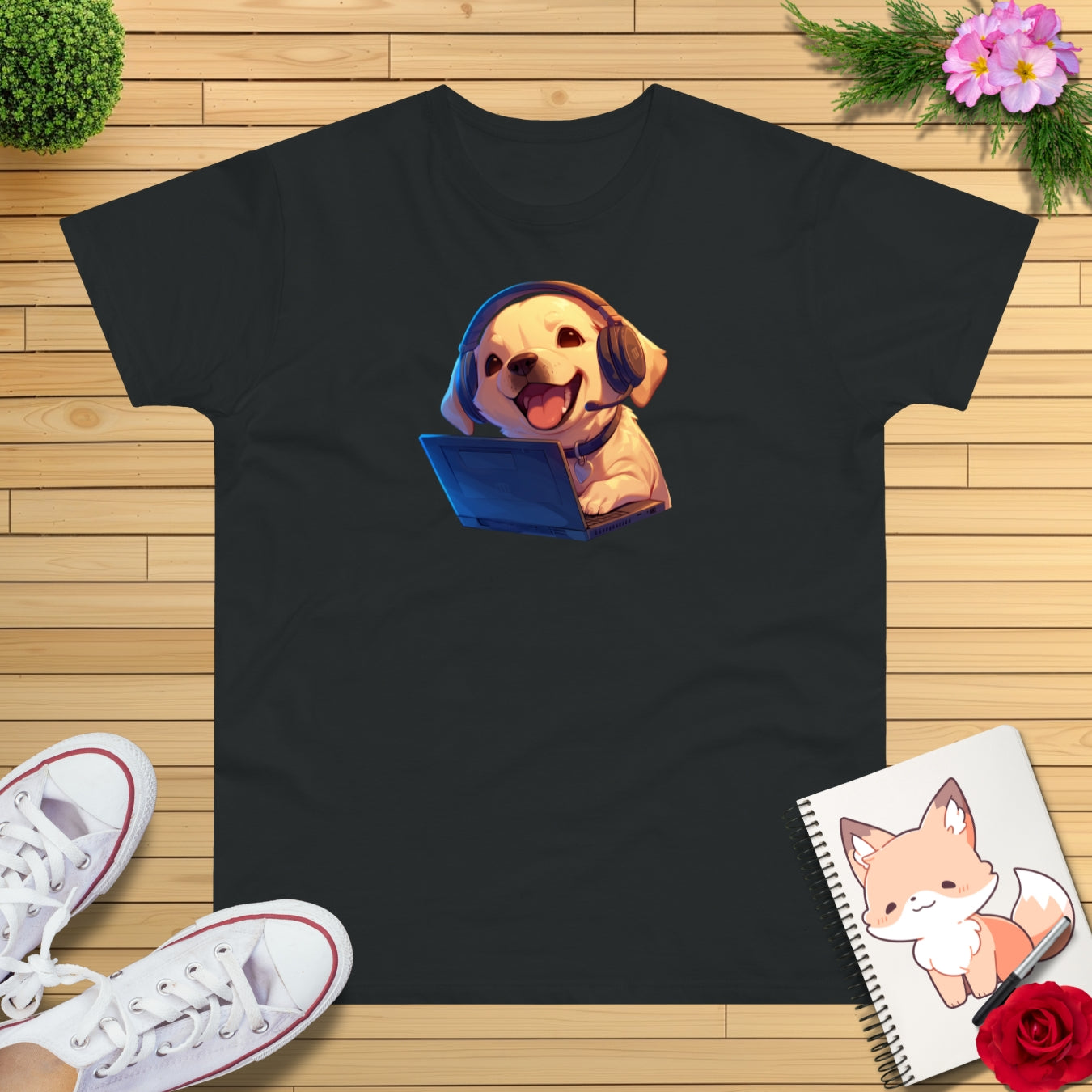 Kawaii Labrador am Laptop T-Shirt