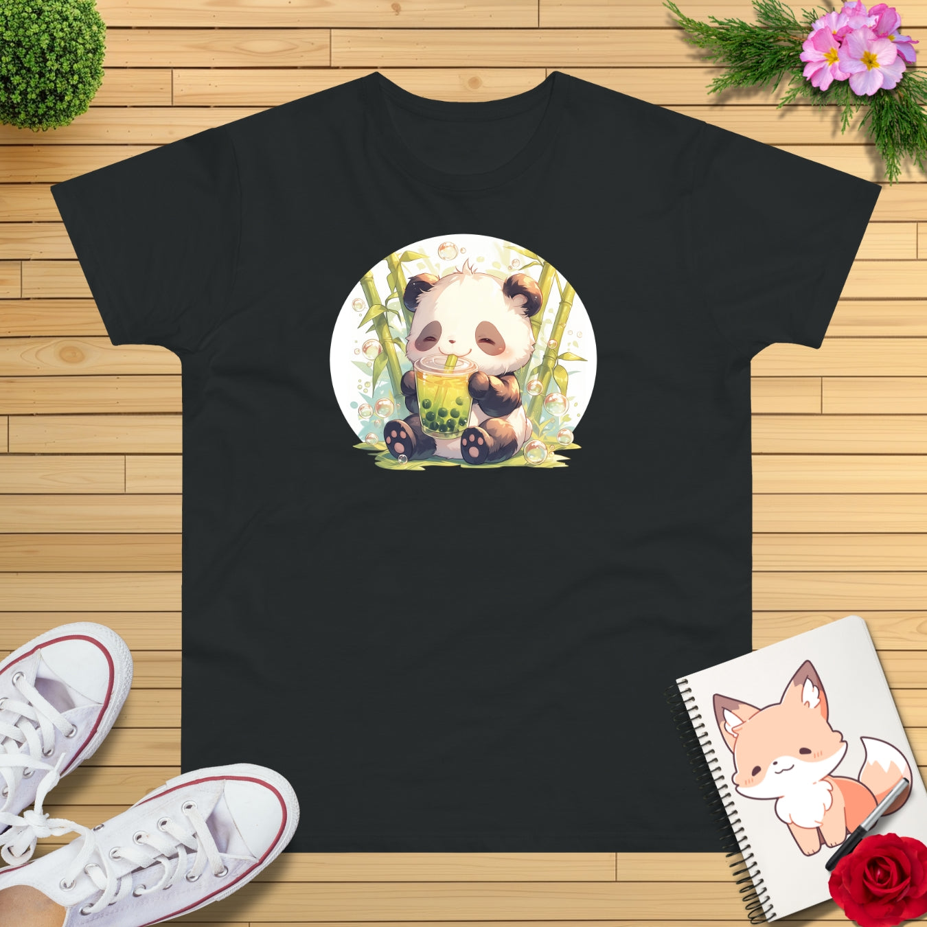 Happy Panda mit Bubble Tea T-Shirt