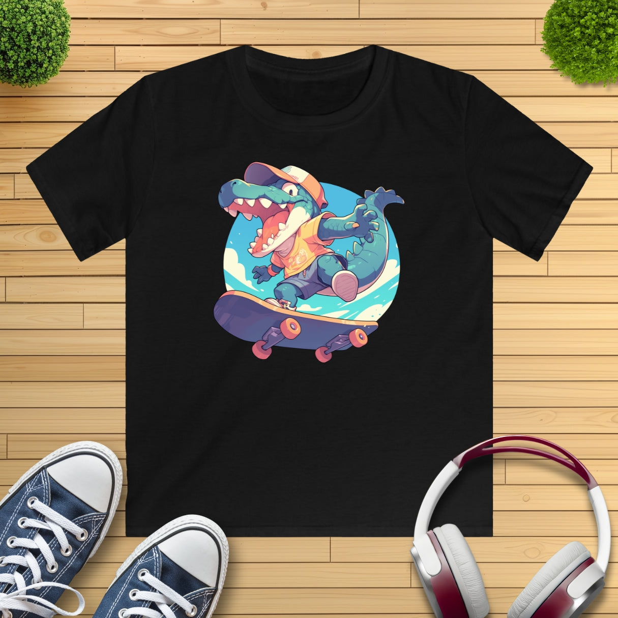 Skateboard Krokodil Jump Kinder T-Shirt