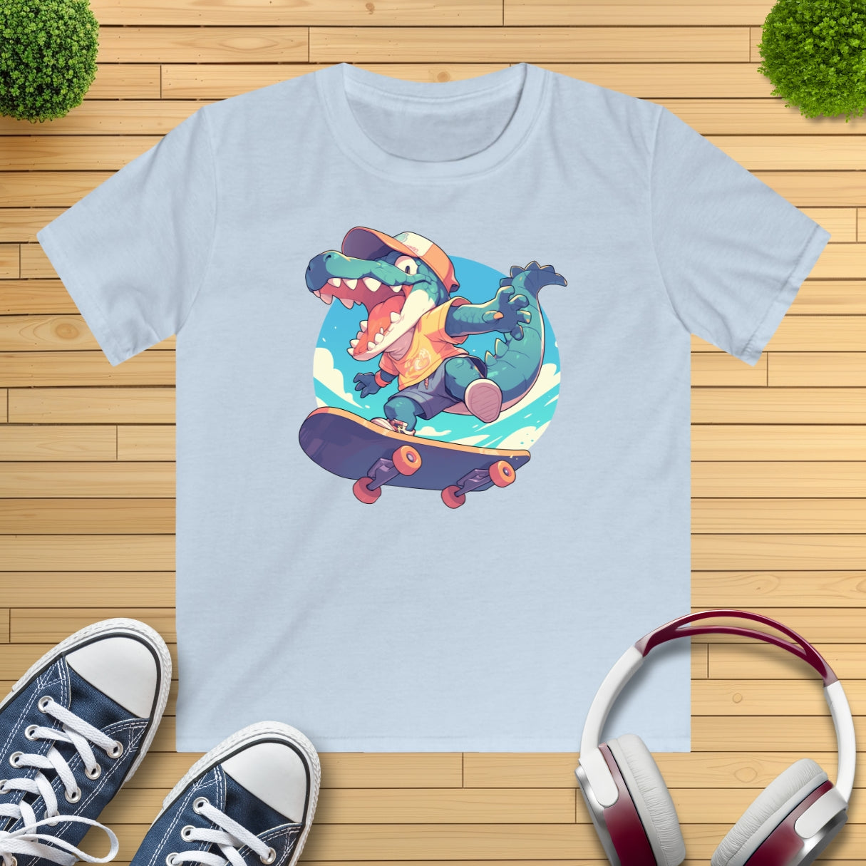 Skateboard Krokodil Jump Kinder T-Shirt