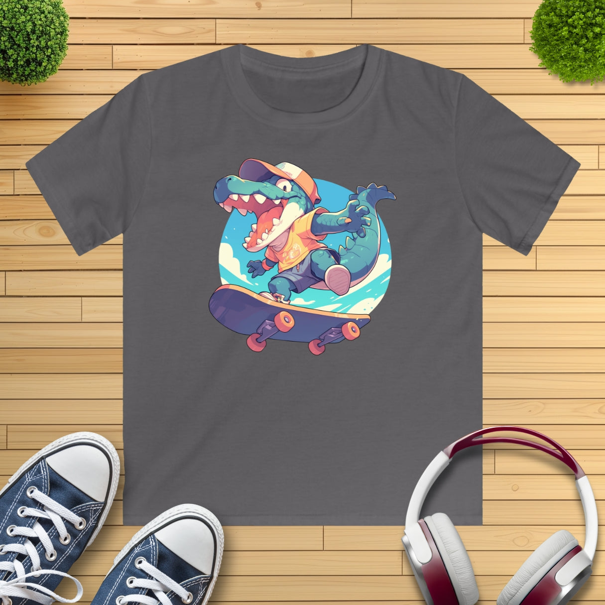 Skateboard Krokodil Jump Kinder T-Shirt