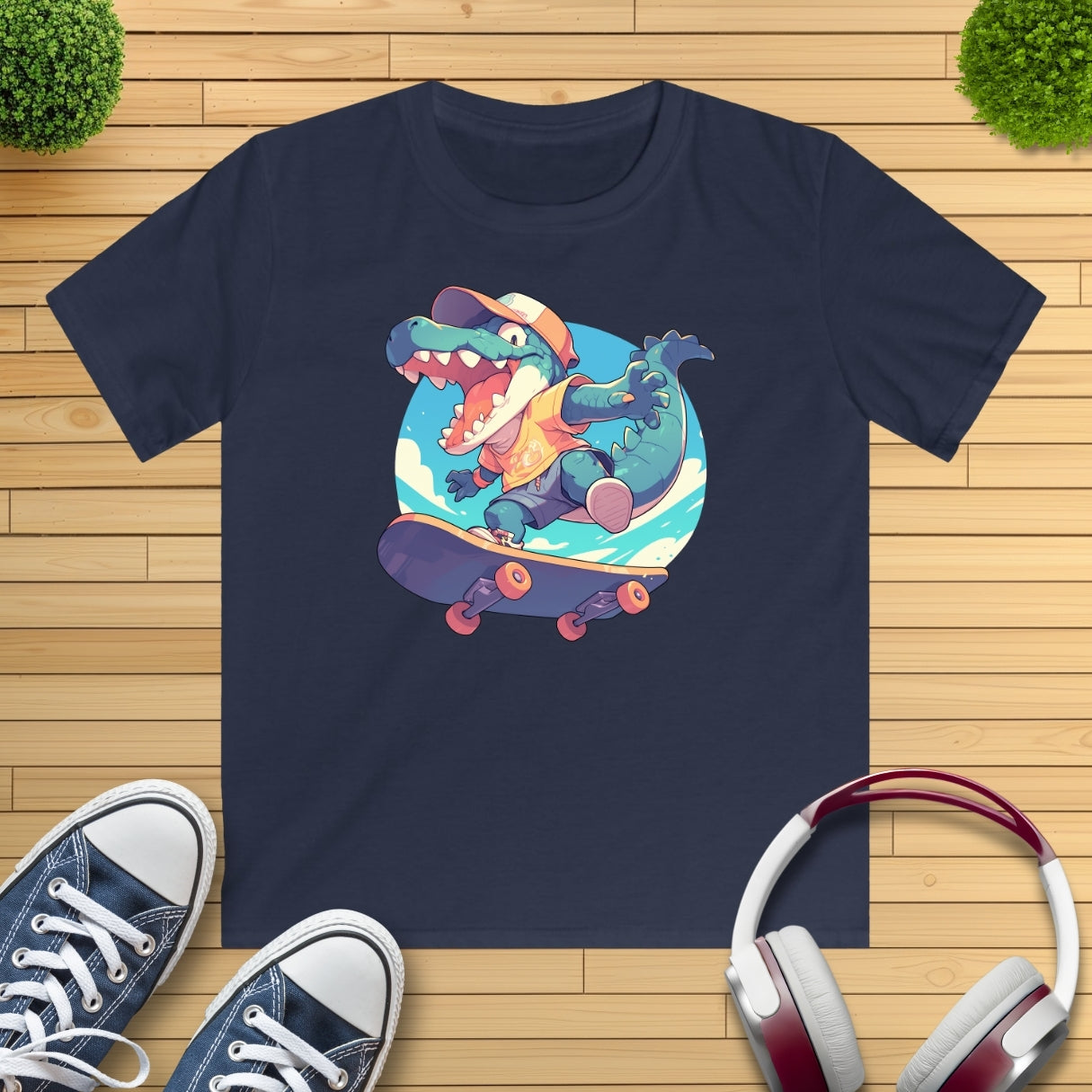 Skateboard Krokodil Jump Kinder T-Shirt