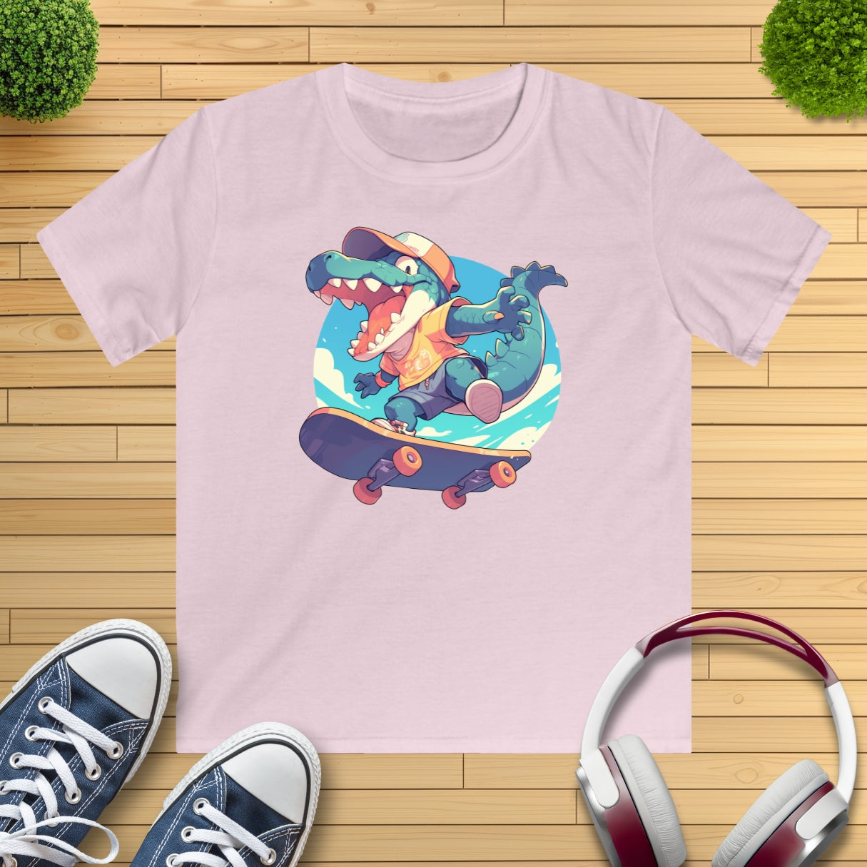 Skateboard Krokodil Jump Kinder T-Shirt